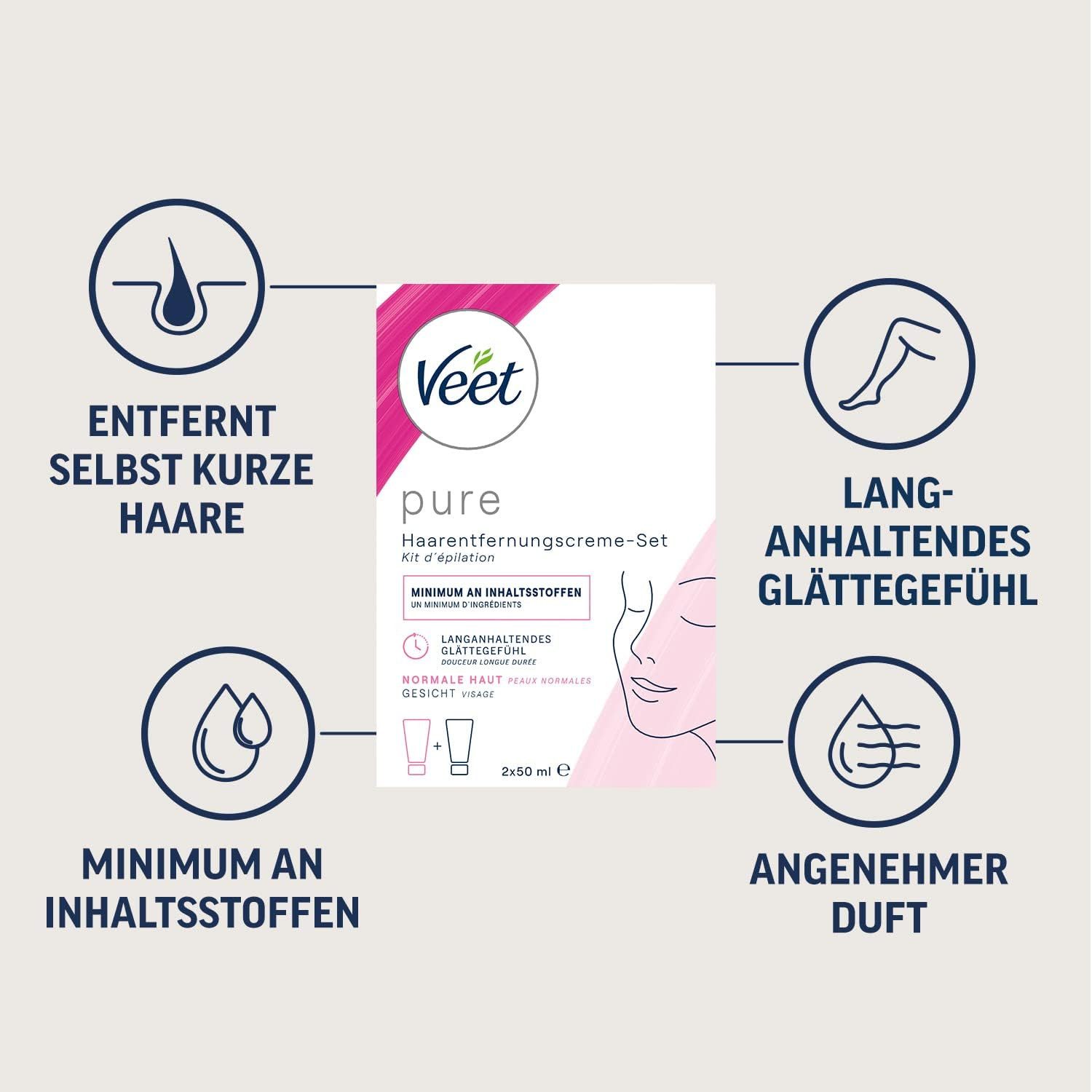 Veet Enthaarungscreme + Gesichtscreme, Essentials Set, 2x 50ml, sanft & pflegend