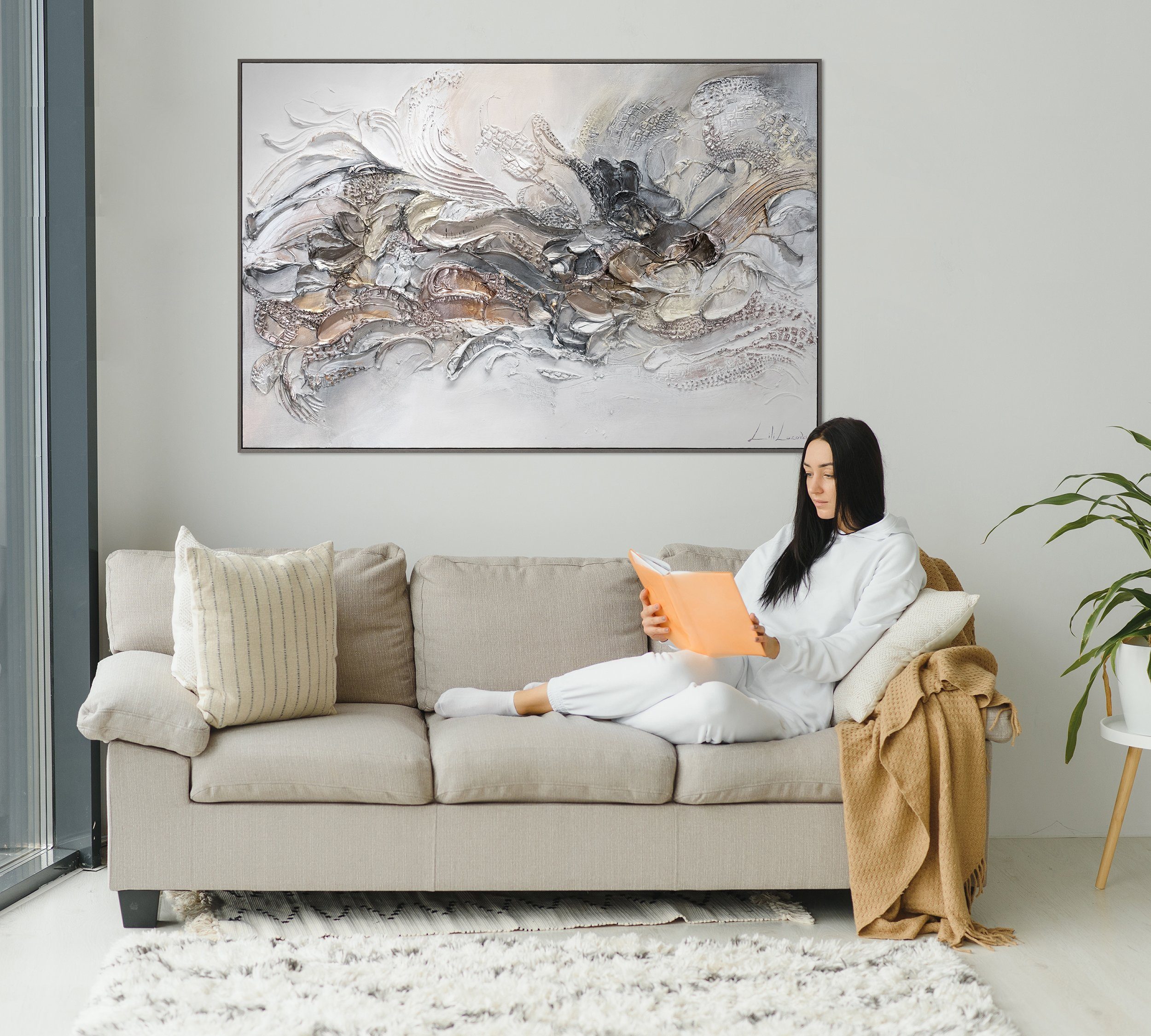 YS-Art Gemälde Ewigkeit II, Rahmen Leinwand Horizontales Abstraktion, Abstrakt Bild mit Handgemalt