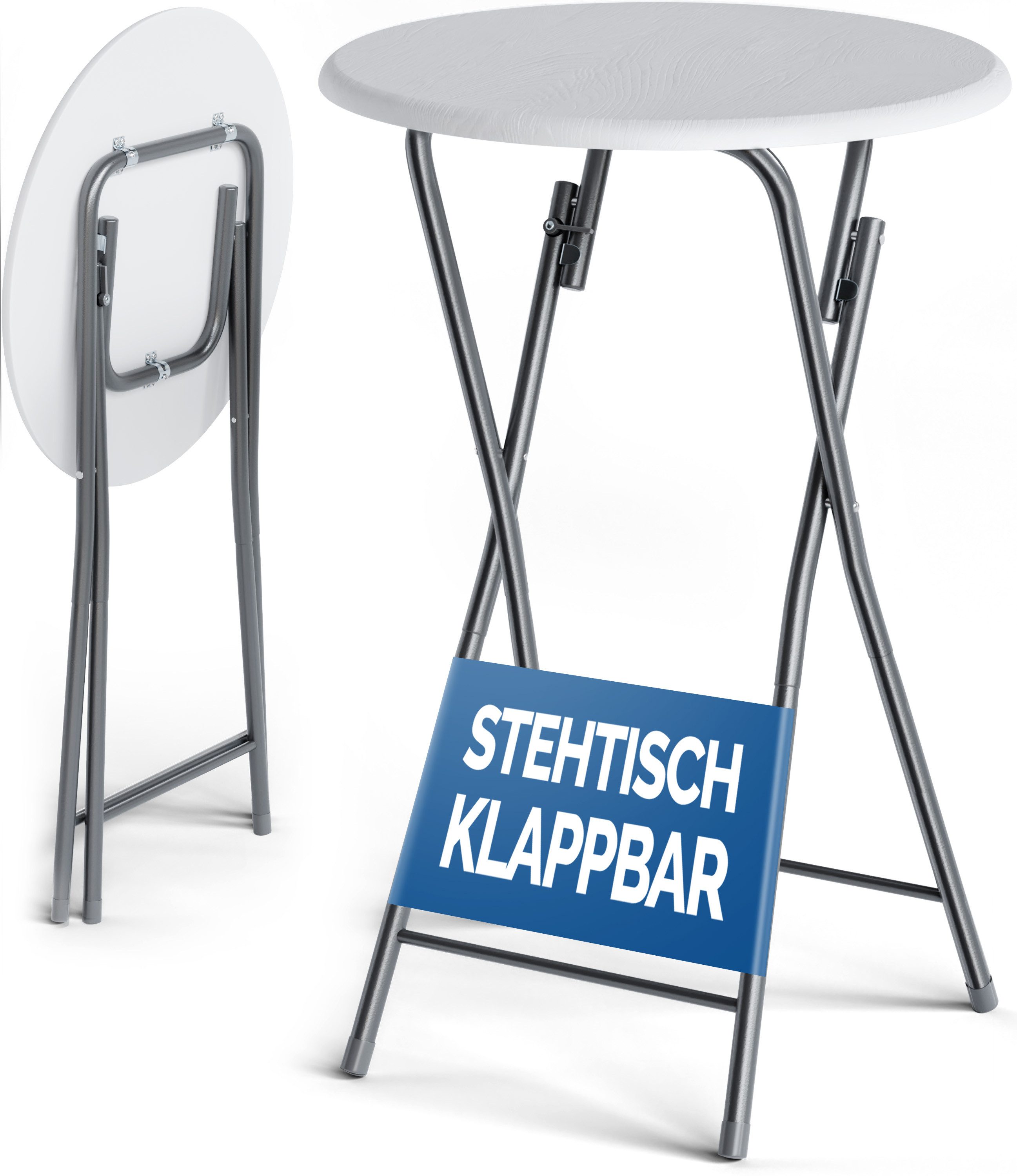 Casaria Stehtisch (1-St), Klappbar 110cm Hoch Rund Ø60cm Garten Camping Bistrotisch Partytisch