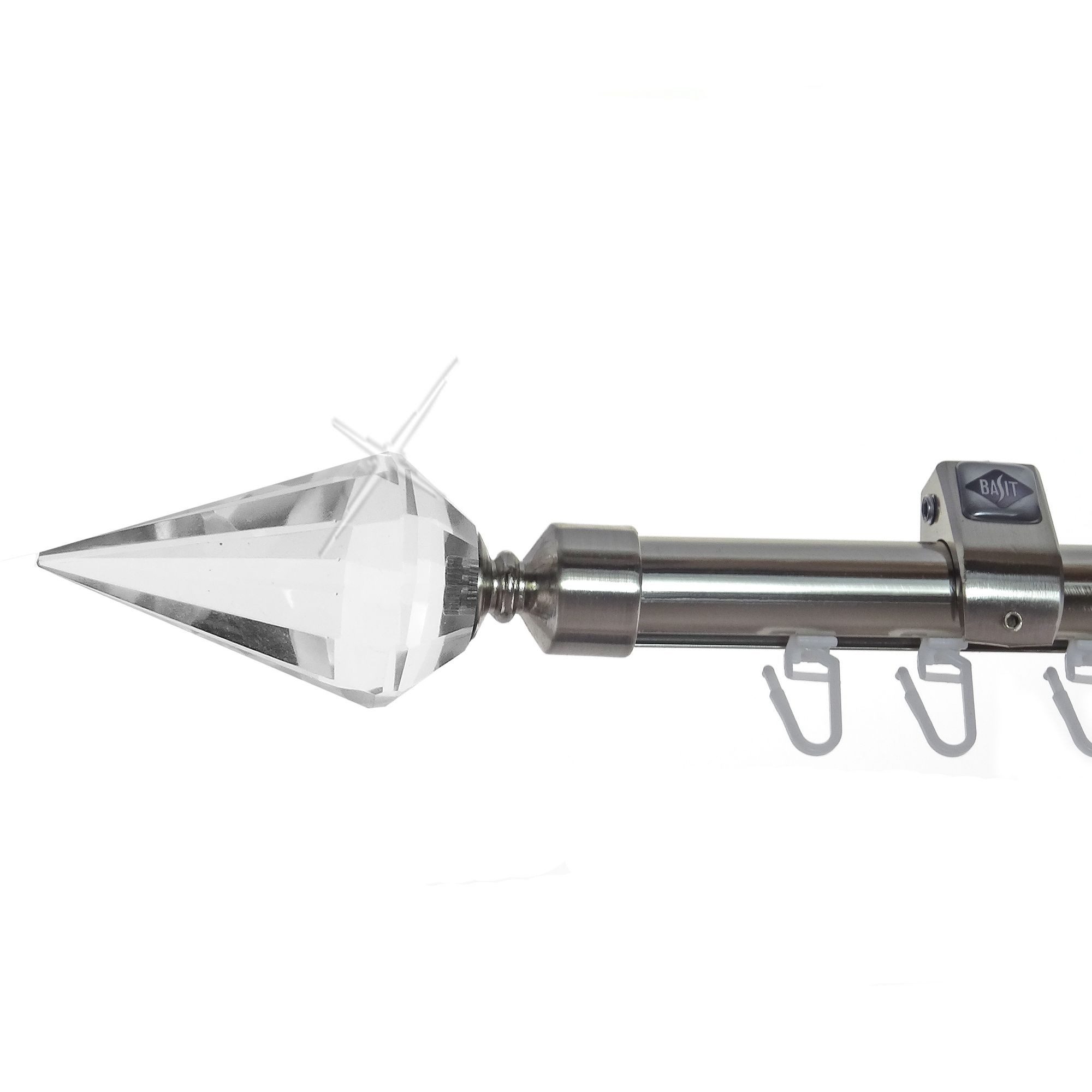 BASIT Gardinenstange Innenlauf Edelstahloptik 20mm mit Deckenträgern 400 cm E37, Ø 20 mm, 1-läufig, verschraubt, Aluminium, D50I 400 cm E37 Spitze Kristall