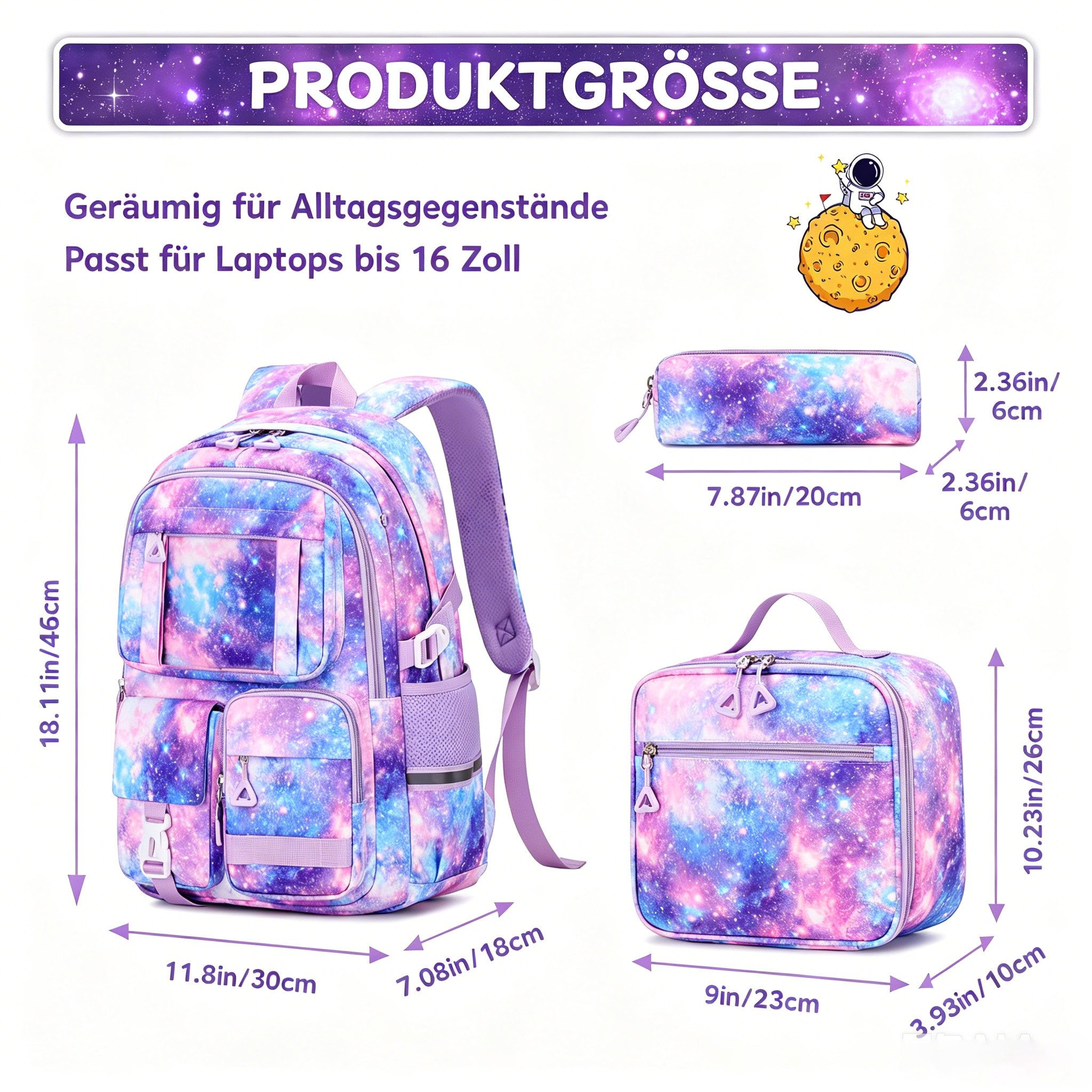 MOPUEA Schulrucksack Set 3-tlg Schultasche Wasserabweisend Viele Fächer (Set, 3-tlg., Geräumiges und funktionales Design), Praktisches Set mit Federmäppchen und – Bild 5 von 5