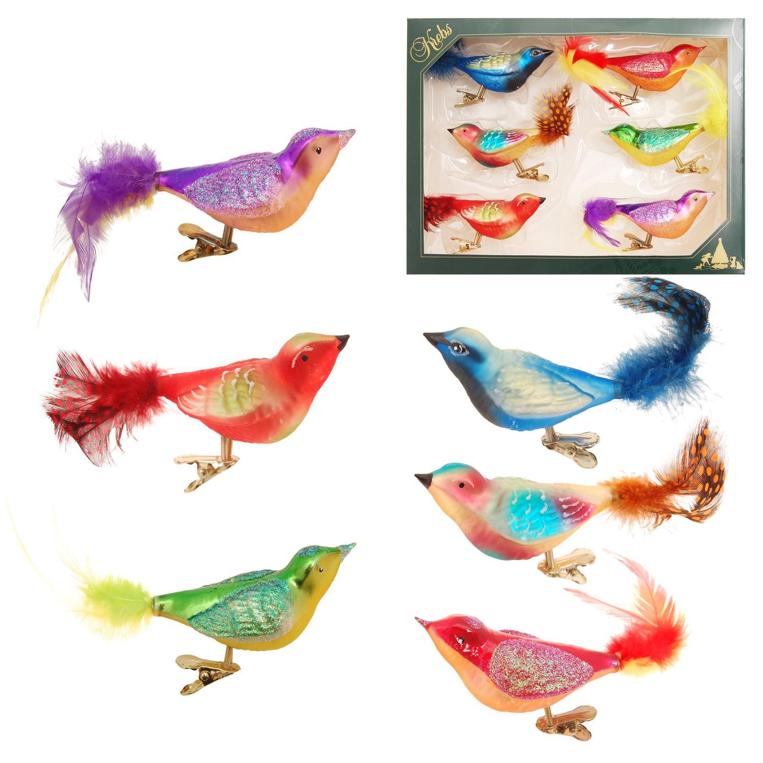 Krebs Glas Lauscha Christbaumschmuck bunte Fantasie-Vögel - 6 Stück - aus G günstig online kaufen