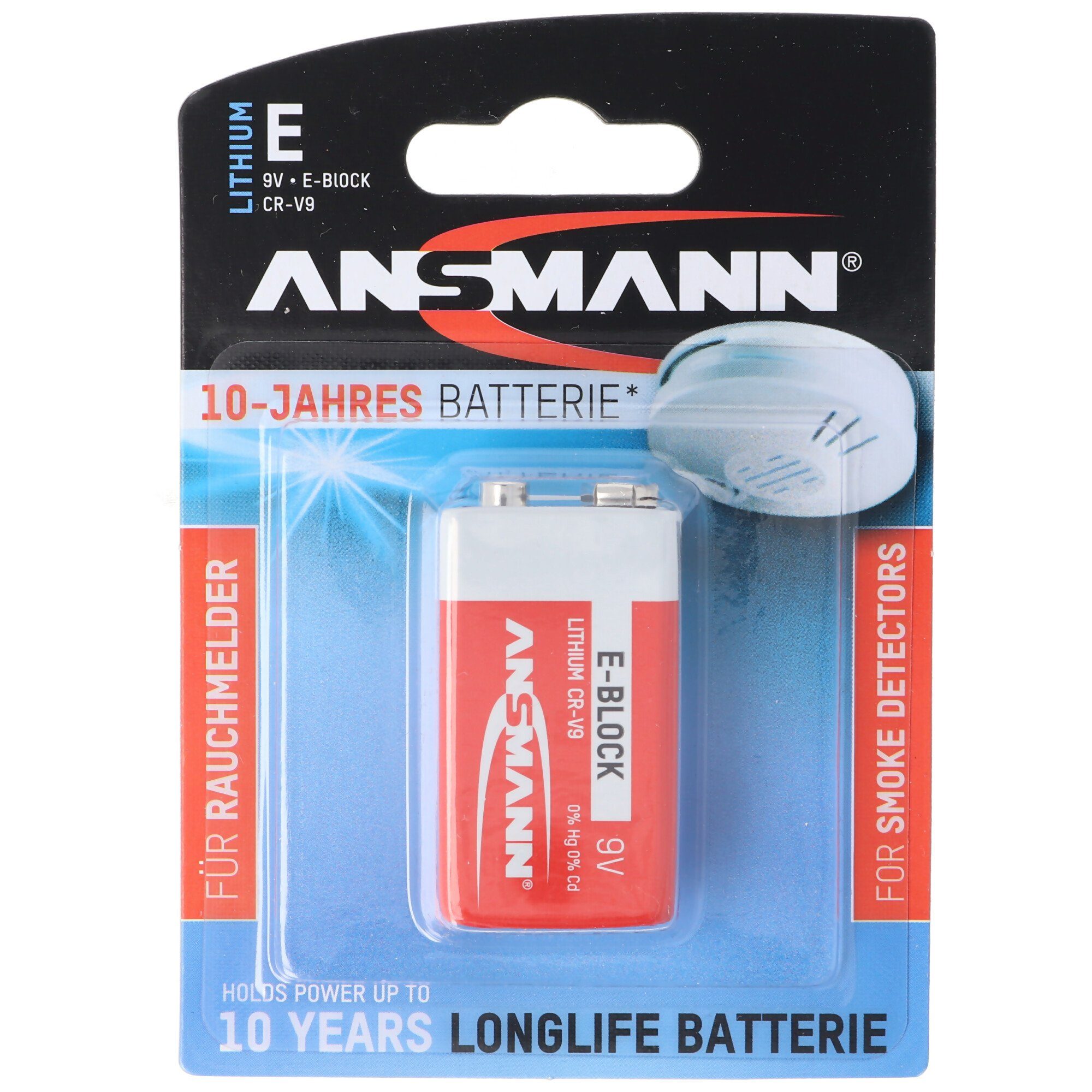 ANSMANN® Lithium Batterie für Rauchmelder 9V E-Block speziell für Rauchwarnmel Batterie, (9,0 V)
