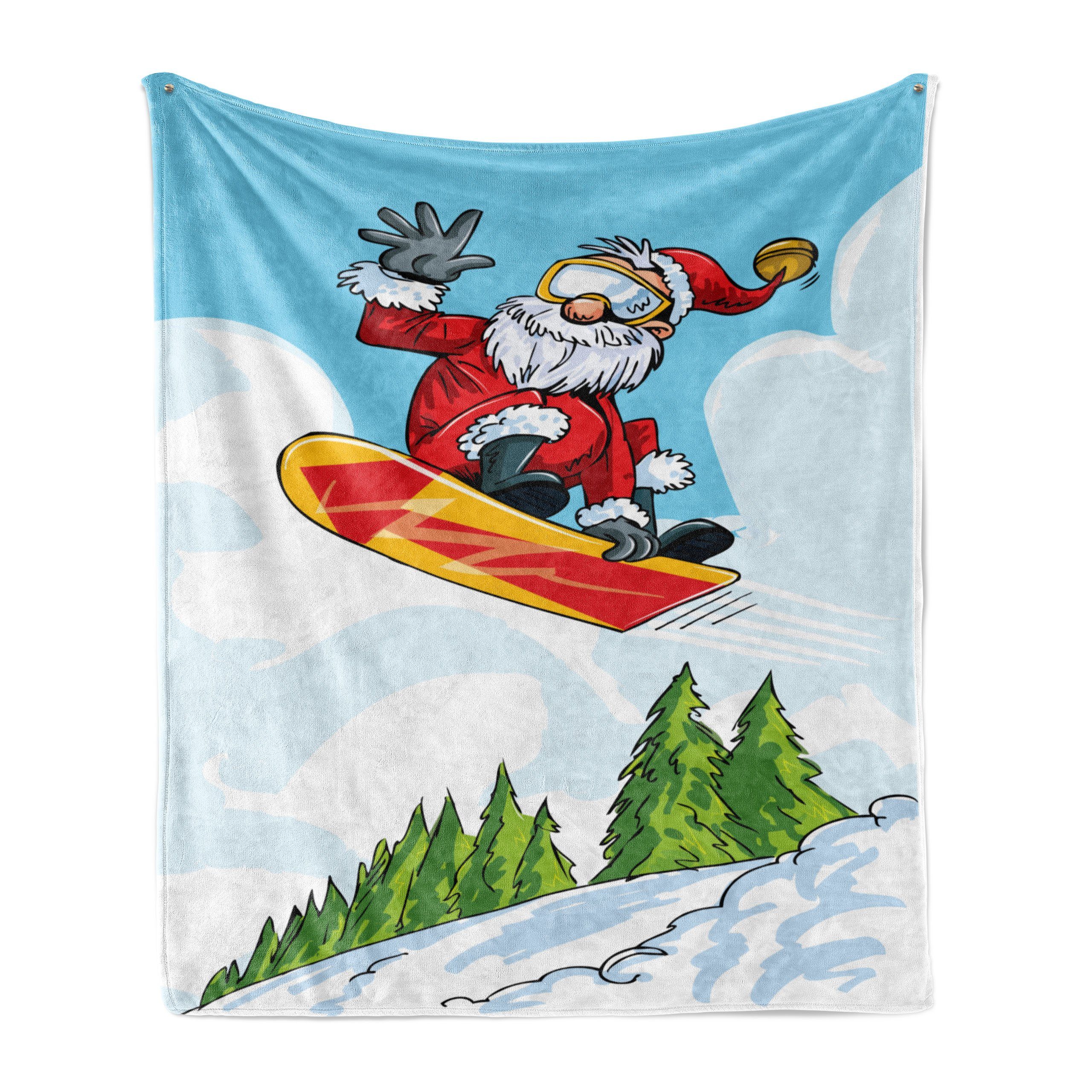 Wohndecke Gemütlicher Plüsch für den Innen- und Außenbereich, Abakuhaus, Weihnachtsmann Springen Sie auf Snowboard Pines