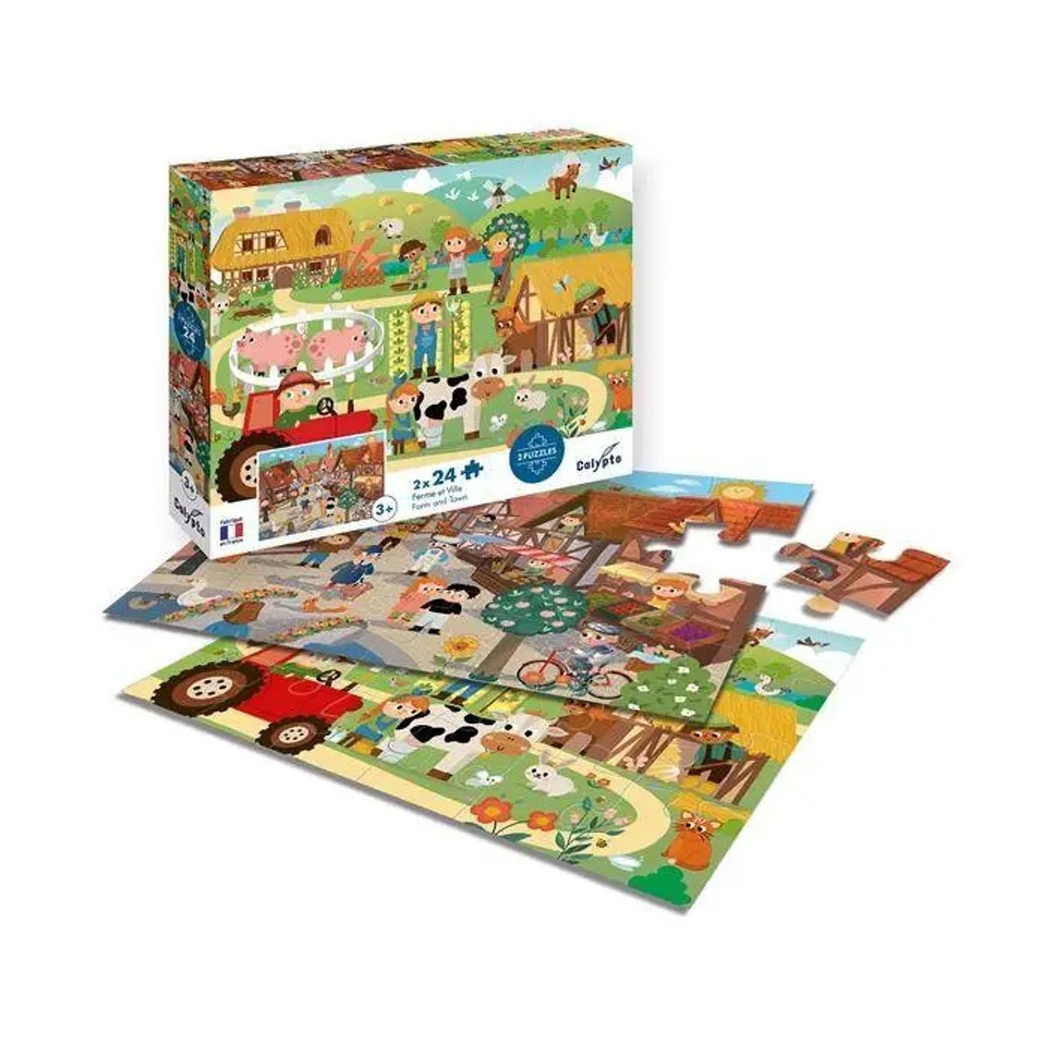 BrainBox Puzzle Bauernhof & Stadt 2x24 Teile Puzzle, 24 Puzzleteile