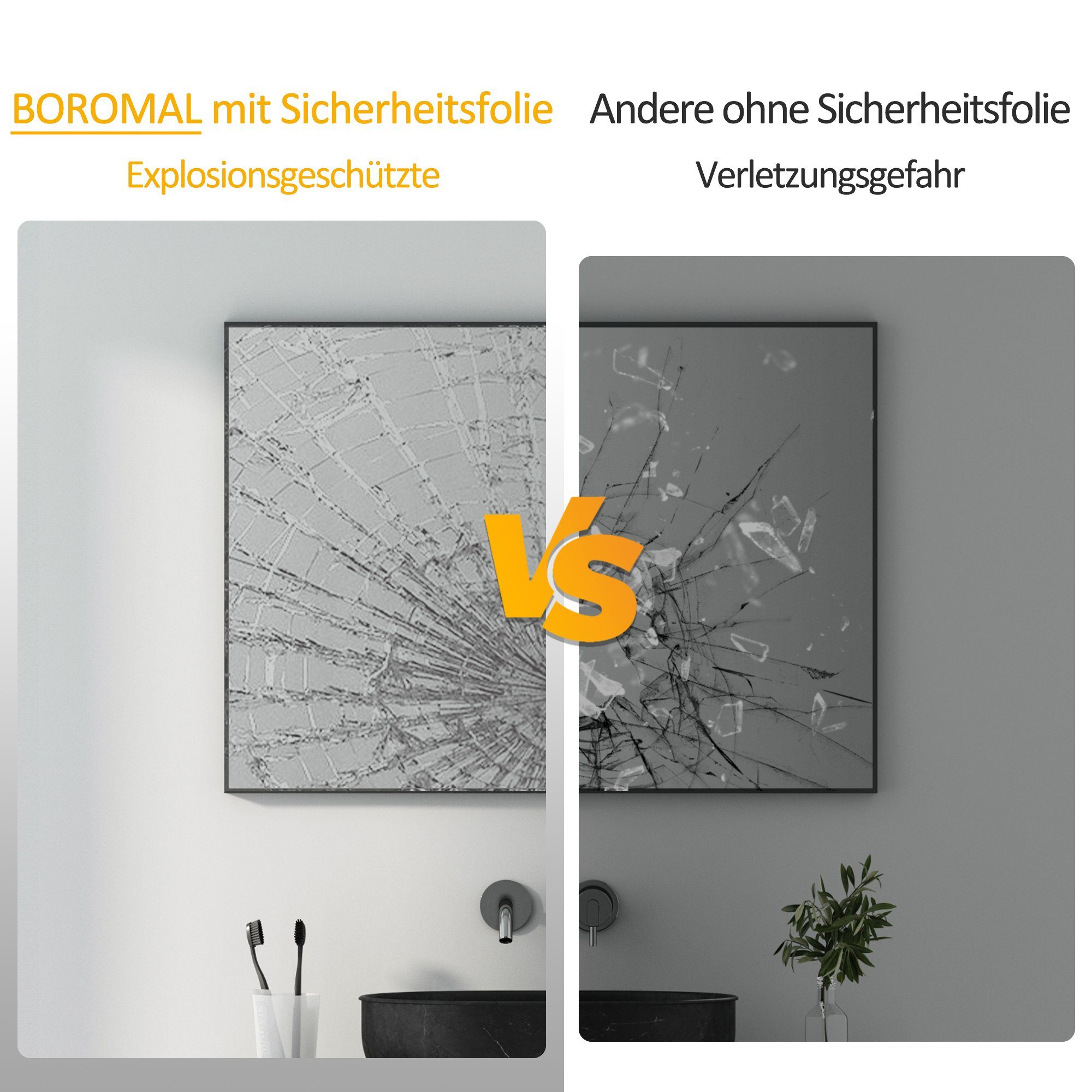 Boromal Wandspiegel Flur Flurpiegel modern Spiegel Schwarz mit Metall Aluminium Rahmen (Dekospiegel Ganzkörperspiegel eckig, 5mm bronzefreier Spiegel, 40-160cm) – Bild 5 von 5