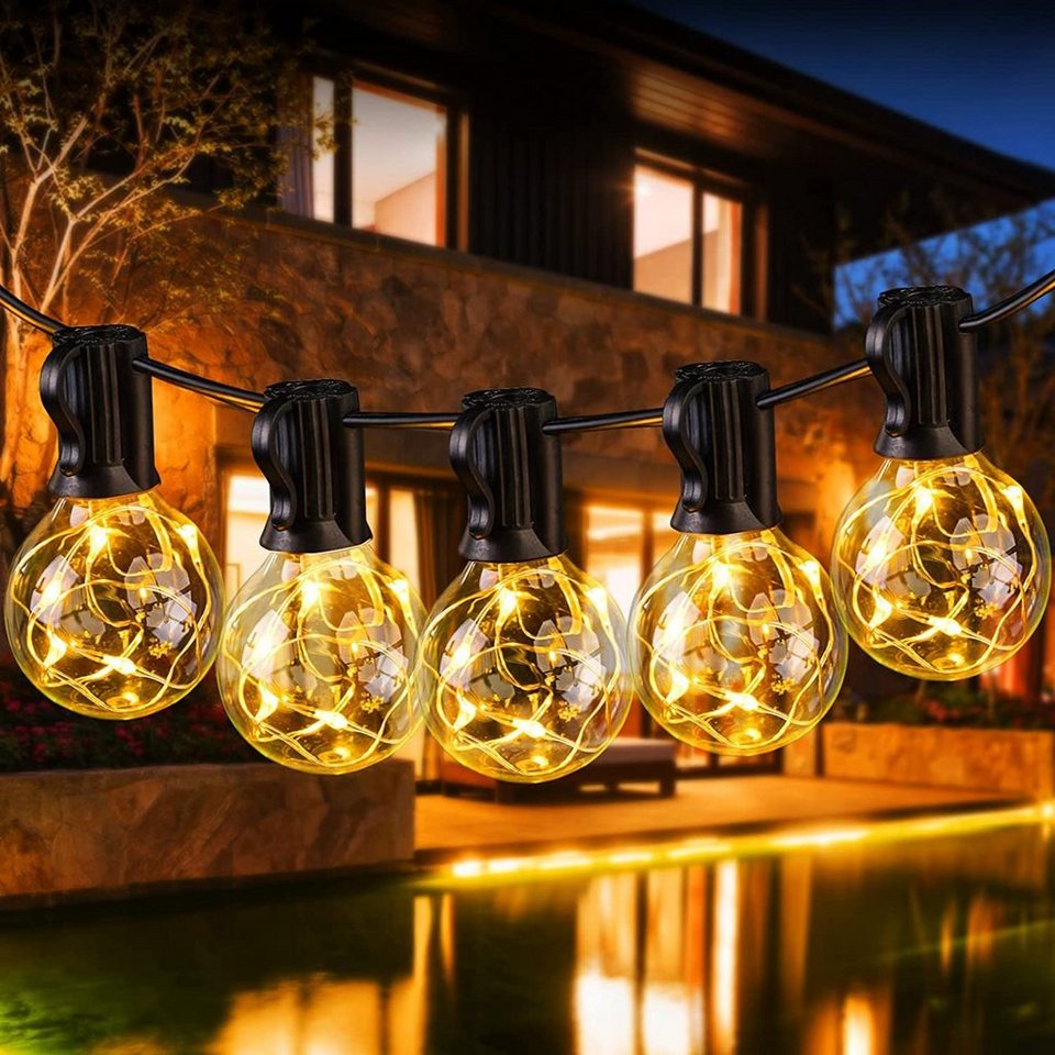 Lichterkette Deko Elegear 11,7M Warmweiß Garten, für IP65, LED Lichterkette Weihnachten 30-flammig, Außen