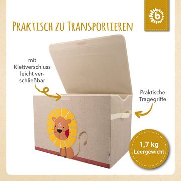 BIECO Spielzeugtruhe Bieco Aufbewahrungsbox mit Deckel 65L faltbar ca. 36x36x51cm Spielzeugkiste mit Deckel Aufbewahrungsbox Kinder Kisten mit Deckel Aufbewahrungsbox Groß Wickeltisch Organizer Löwen Motiv