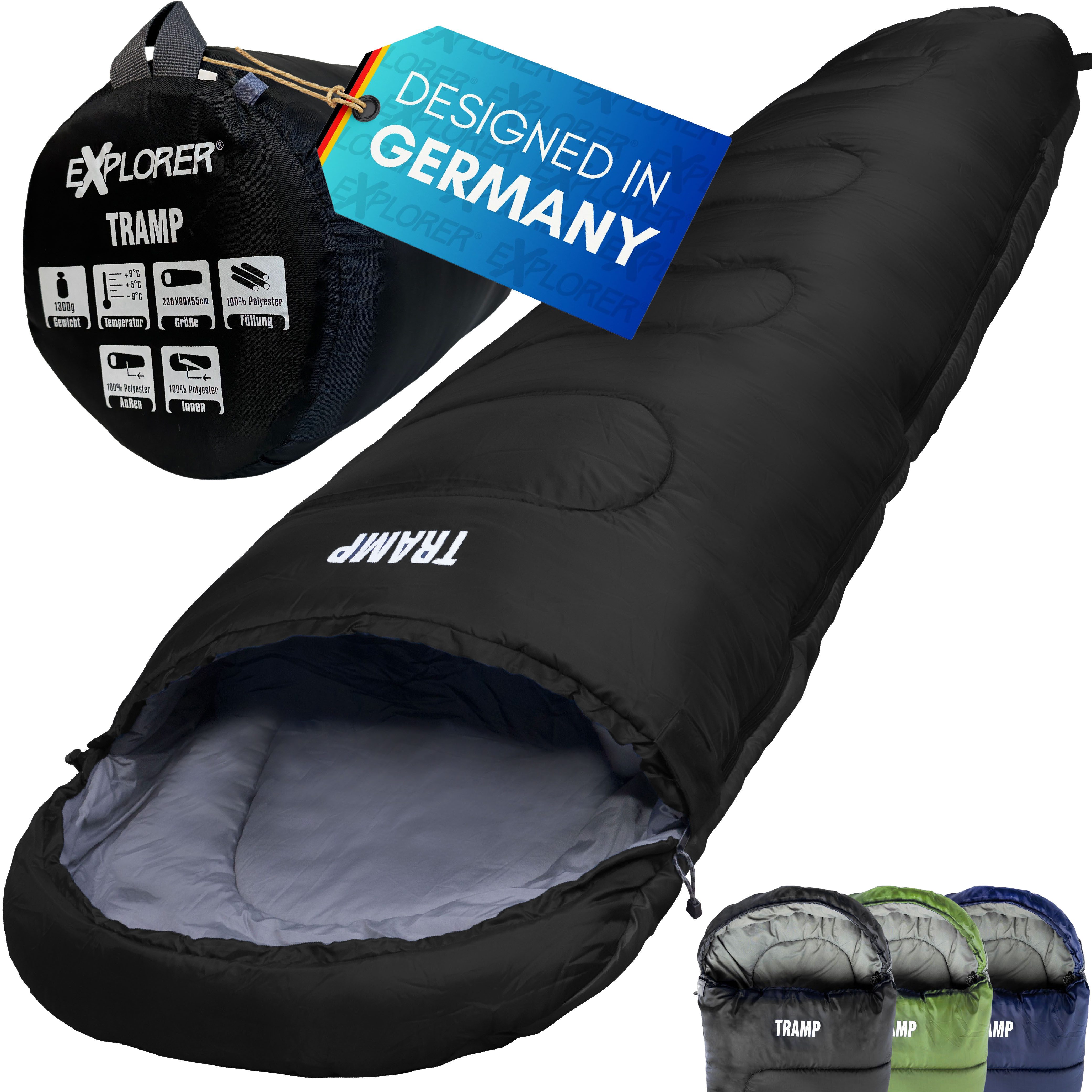 EXPLORER Mumienschlafsack TRAMP Camping Schlafsack 230x80x55cm Outdoor (9°C günstig online kaufen