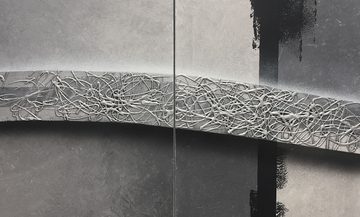 WandbilderXXL XXL-Wandbild Silver Flow 220 x 70 cm, Abstraktes Gemälde, handgemaltes Unikat