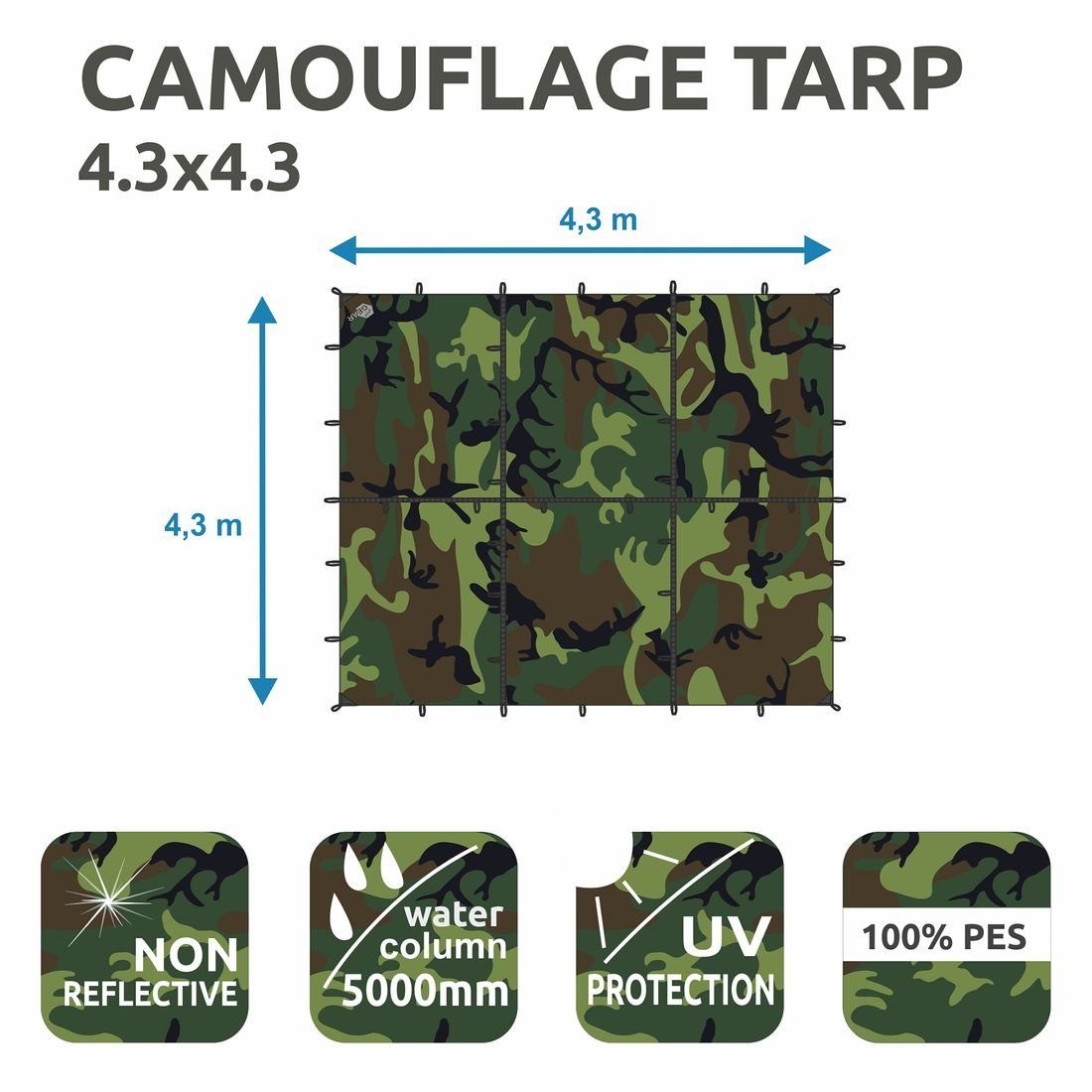 Tarp Regendach yourGEAR Sonnensegel 5000mm 4,3x4,3 yourGEAR Sonnensegel Bushcraft