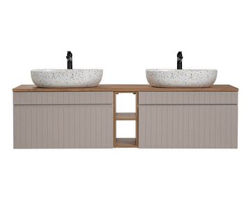 einfachgutemoebel Waschtisch-Set Badezimmer Waschplatz KARATA 180cm, Aufsatzbecken wht, kaschmir grey, (Badmöbel Set, 1-St., Waschtisch Unterschrank)