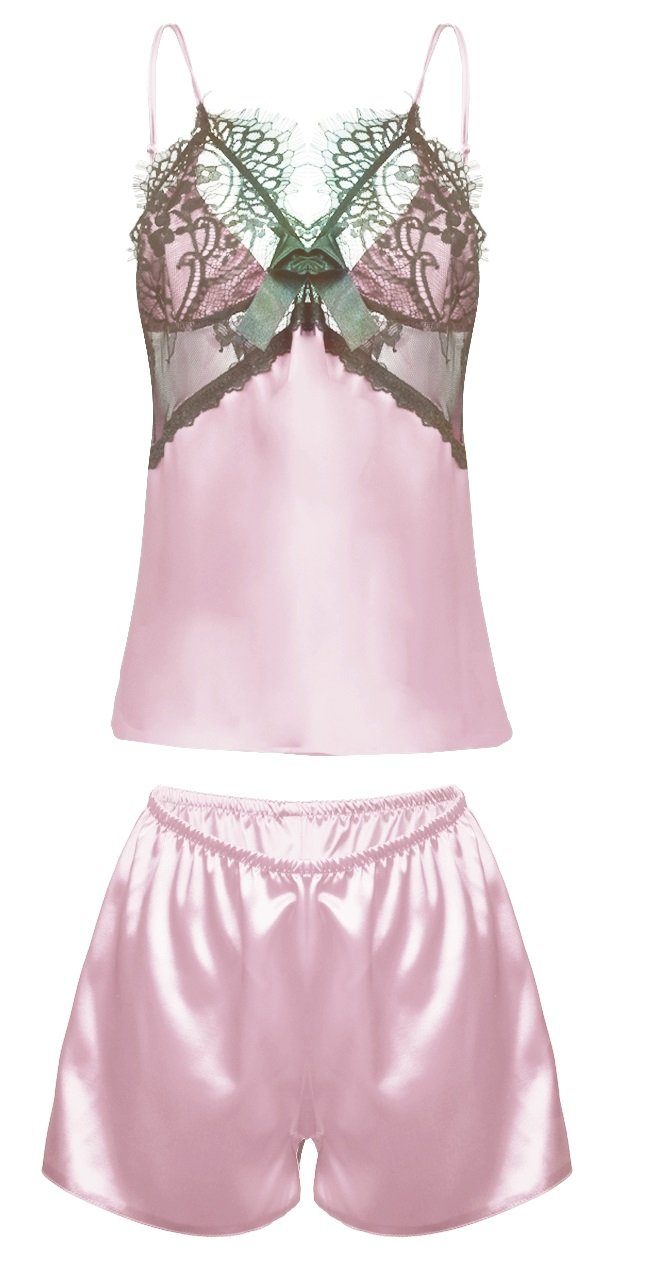 DKaren Pyjama einfarbiges 2teiliges Nachtwäsche-Set (Top, Shorts) rosa