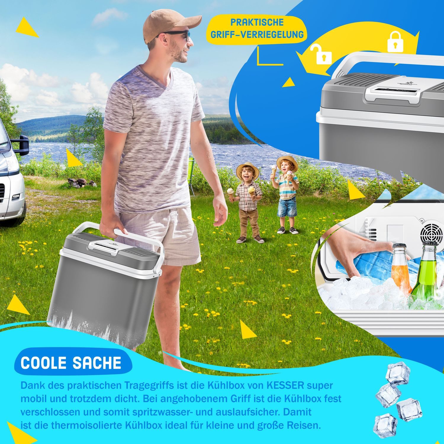 KESSER Kühlbox, 24 l, 24 Liter Kühlbox KÜHLT und WÄRMT Thermo-Elektrische Kühlbox