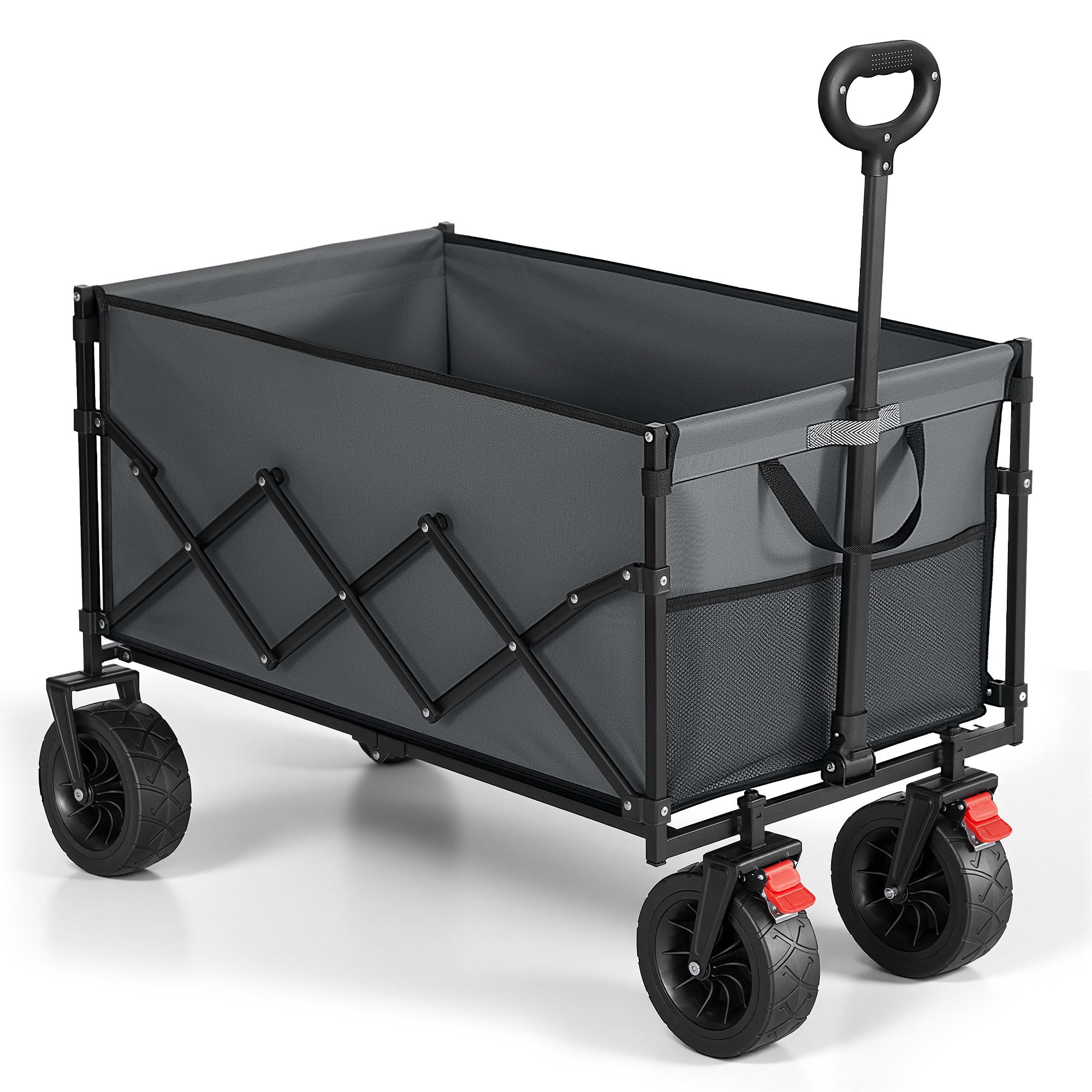 SONGMICS Handwagen altbarer Handwagen/Bollerwagen, Gartenwagen mit Griff, 4 verstärkte Rollen, davon 2 Universalräder, bis 150/180 kg belastbar