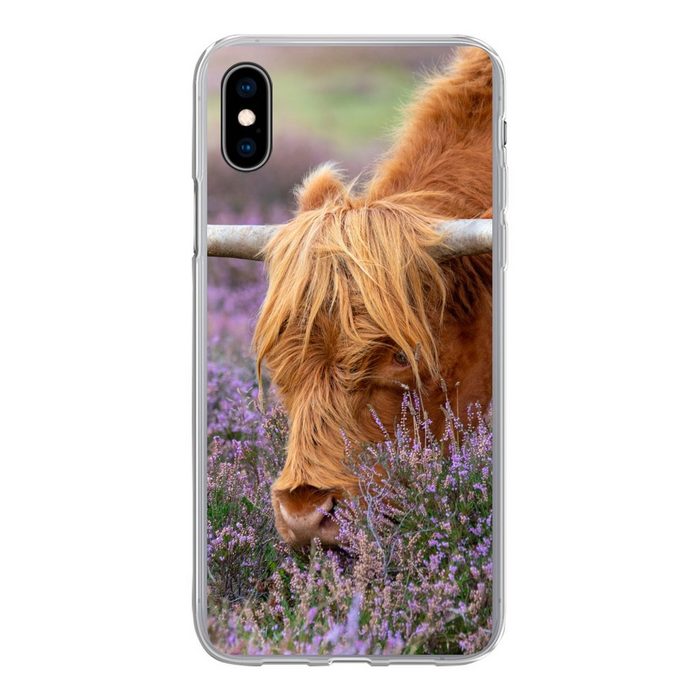 MuchoWow Handyhülle Schottischer Highlander - Tiere - Heide Handyhülle Apple iPhone Xs Smartphone-Bumper Print Handy