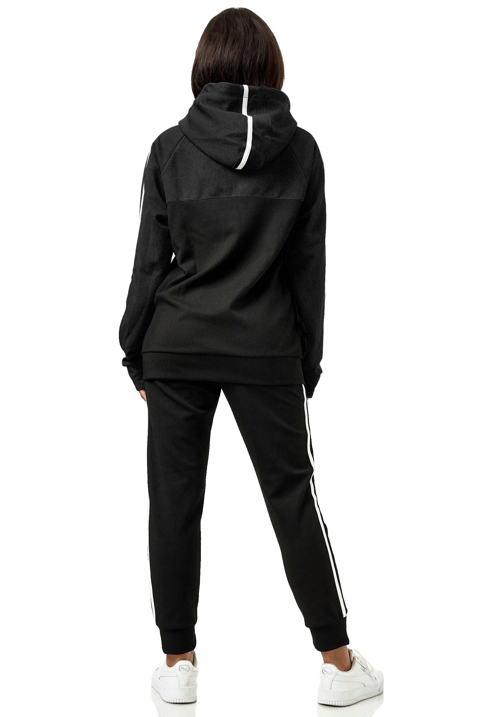 L.gonline Freizeitanzug Damen Jogginganzug Freizeitanzug Sportlich 3750 (Kapuzenjacke mit Reißverschluss, Hose, 2-tlg), mit Streifen – Bild 2 von 3