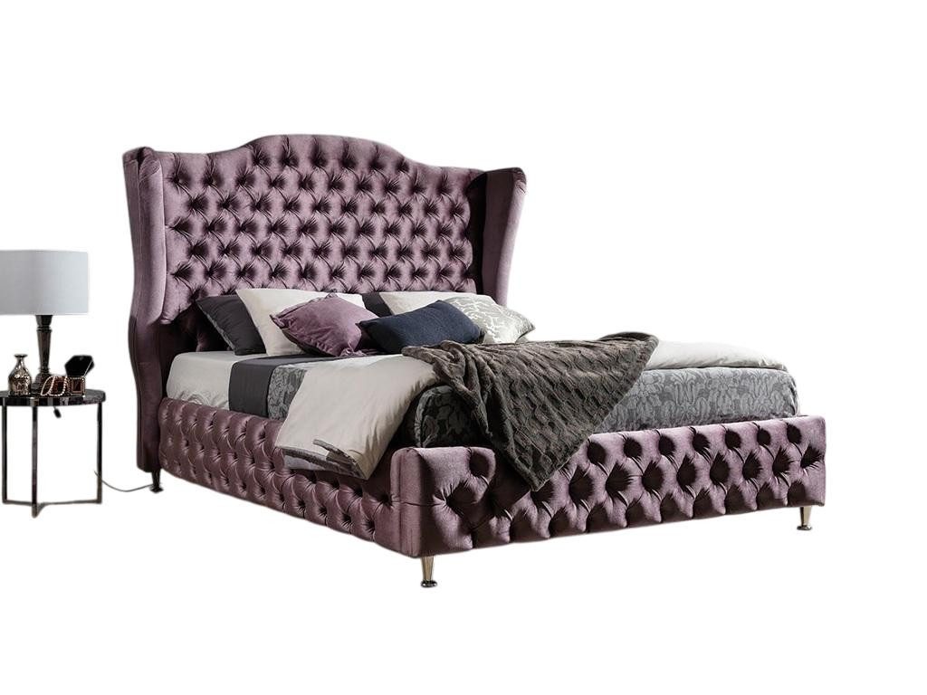 JVmoebel Polsterbett Königliches Chesterfield Bett Aubergine 160x200 Samt Polster Doppel, Made in Europe