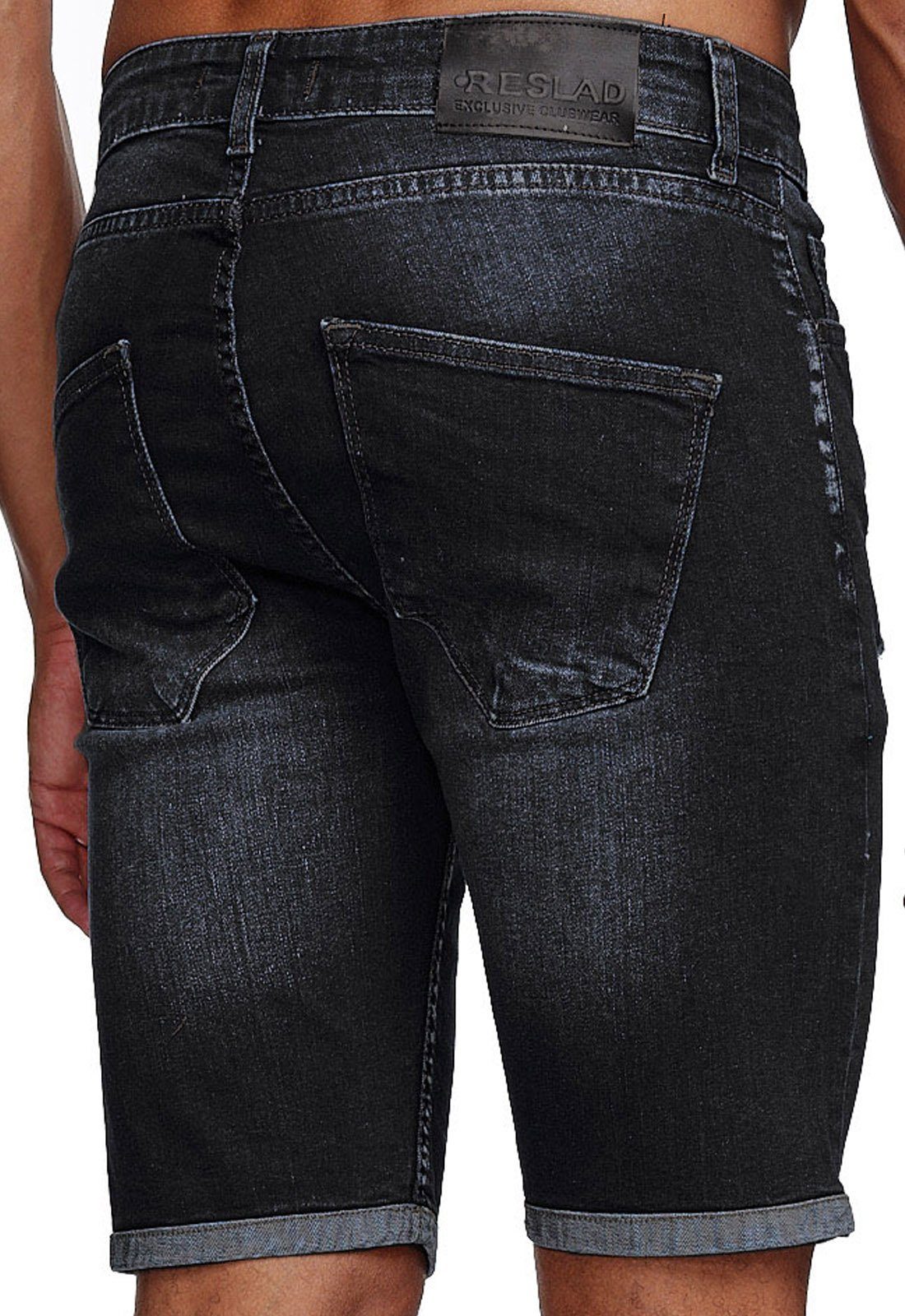 Jeans l Jeans-Hose Herren Shorts Hosen Sommer Stretch Used Destroyed Jeansshorts Kurze Destroyed Look Jeansbermudas Reslad schwarz Reslad