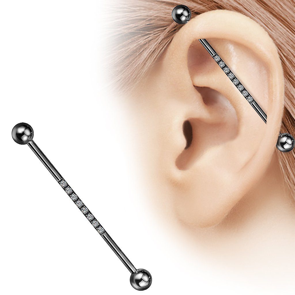 Taffstyle Piercing-Set Industrial Piercing Langhantel Scaffold Kristallen, Hantel Barbell Ohr Cartilage Helix Tragus Intim Brust Knorpel Glitzer