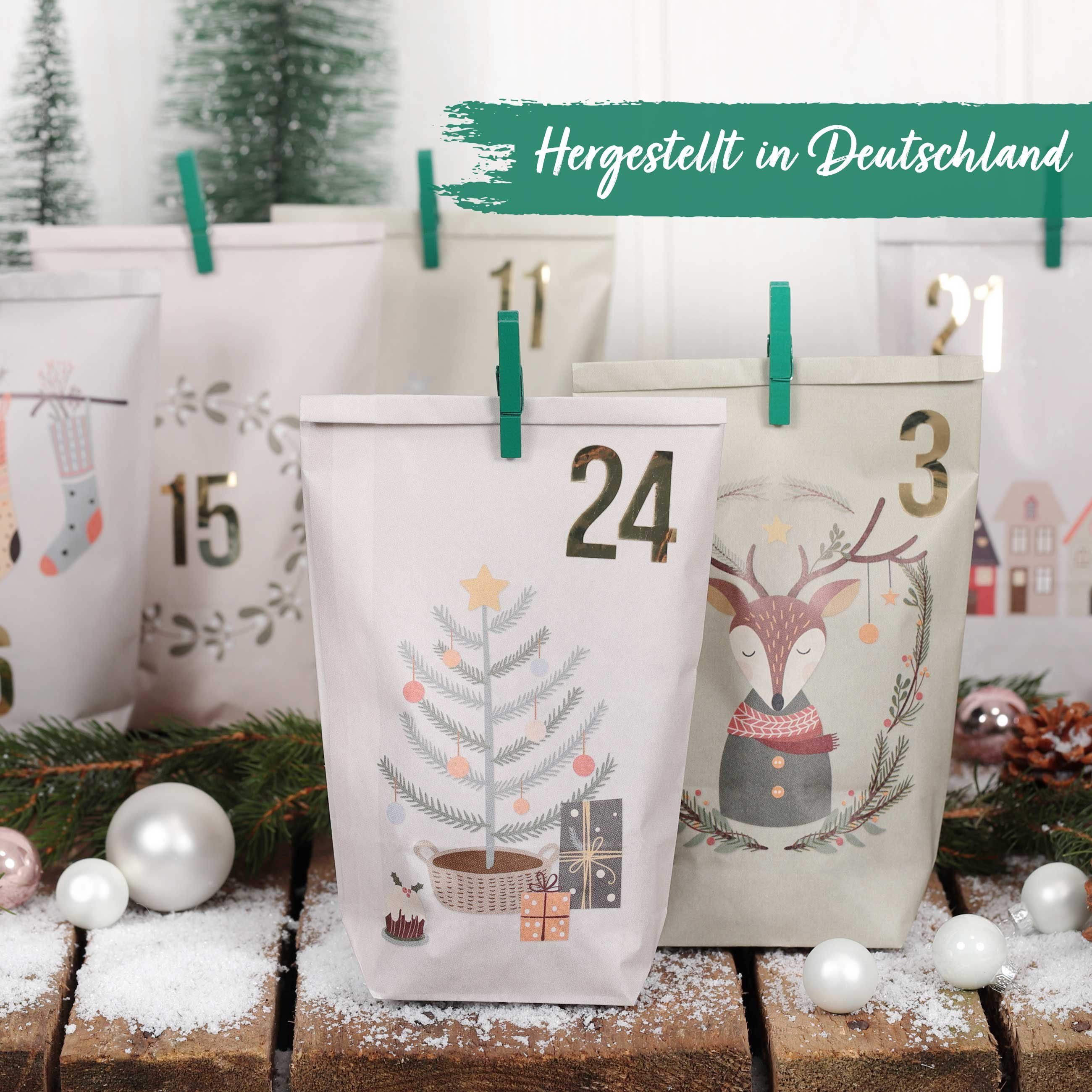 PAPIERDRACHEN befüllbarer Adventskalender Adventskalender - 24 Geschenktüten mit Zahlenaufkleber & Klammern – Bild 4 von 4