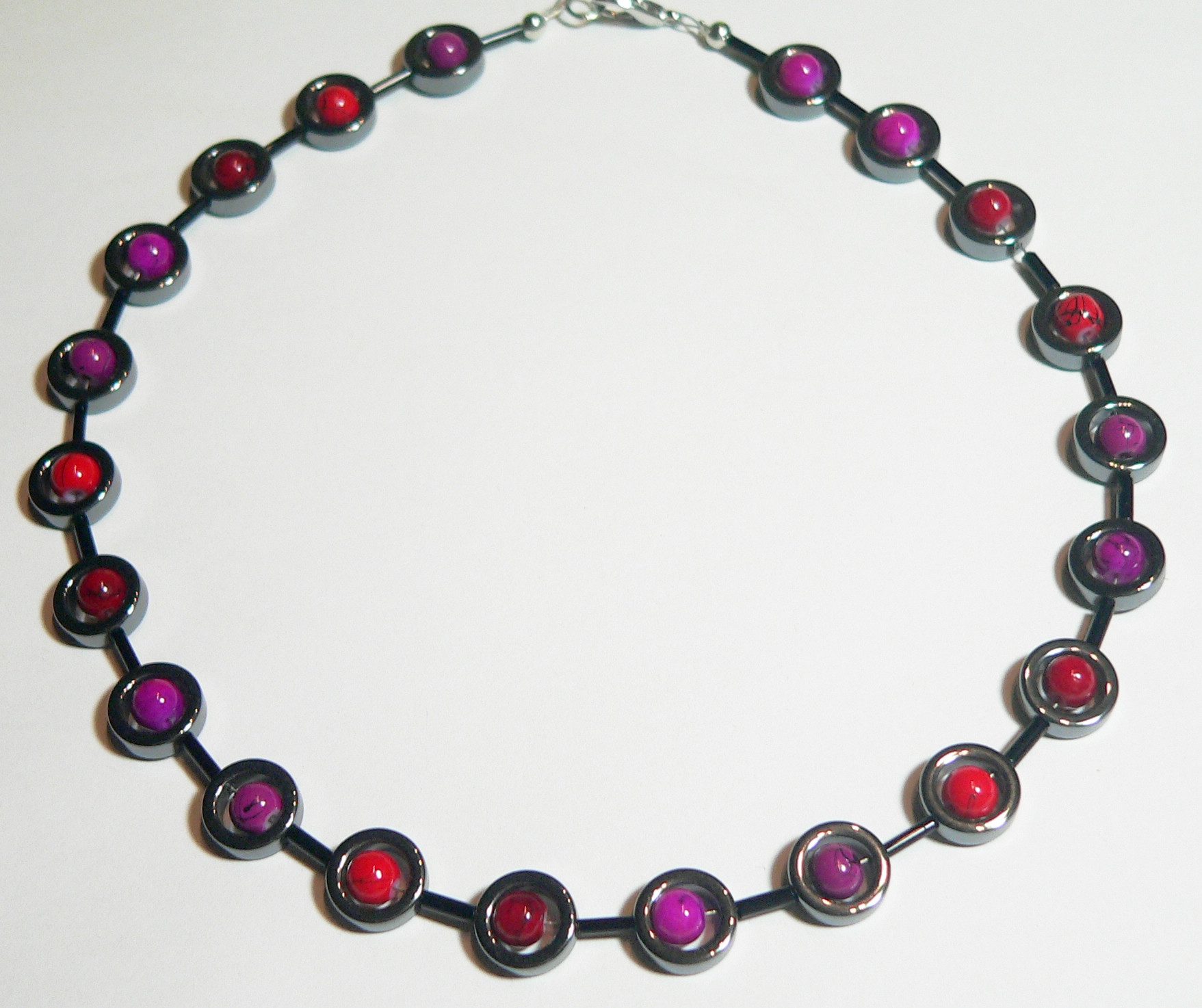 traumschmuck Collier 353e Collier Halskette Hämatit Donut schwarz Glasperlen (Valentinstag, Muttertag, Geburtstag), handgefertigt, Made in Germany