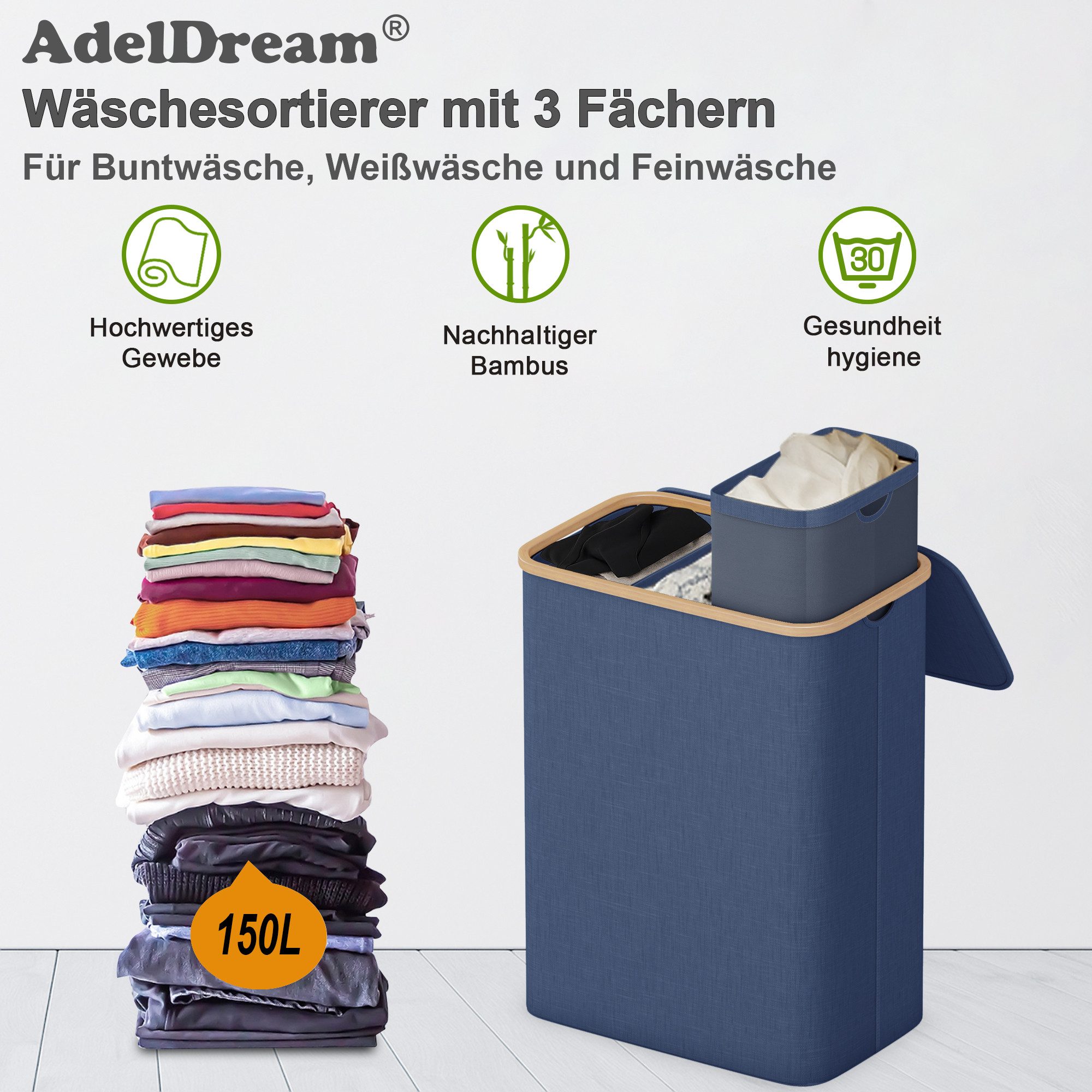 AdelDream Wäschekorb AdelDream 140L160L Wäschekorb mit Deckel