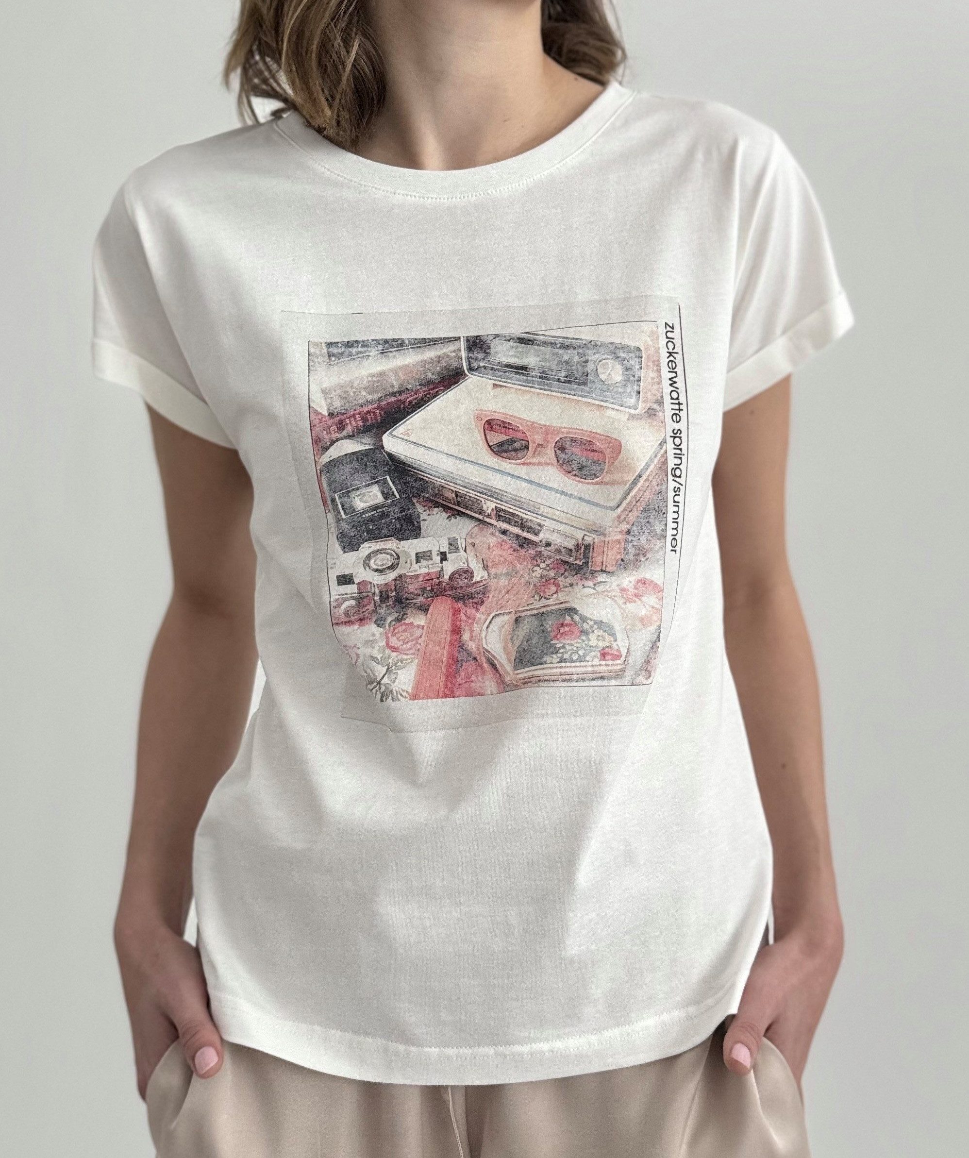 Zuckerwatte Print-Shirt aus 100% Baumwolle, modische Form