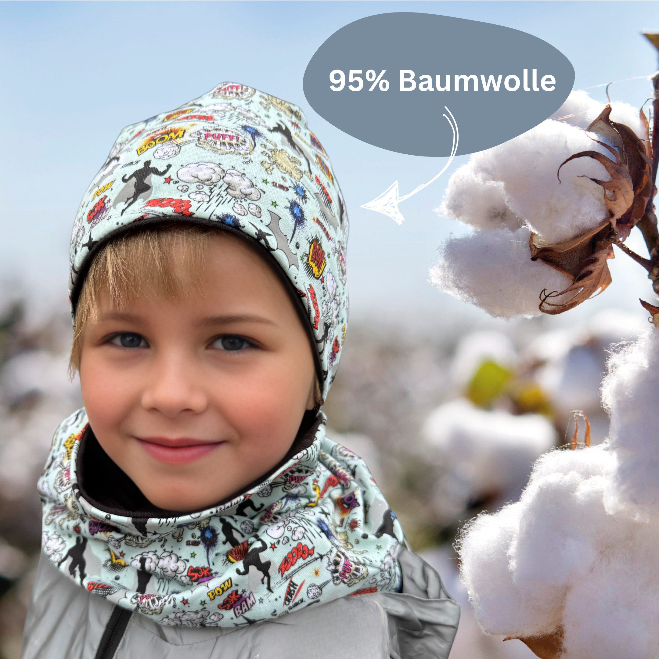 HECKBO Beanie 360° Reflektor Kinder Beanie Mütze & Loop Schal Set – Bild 4 von 5