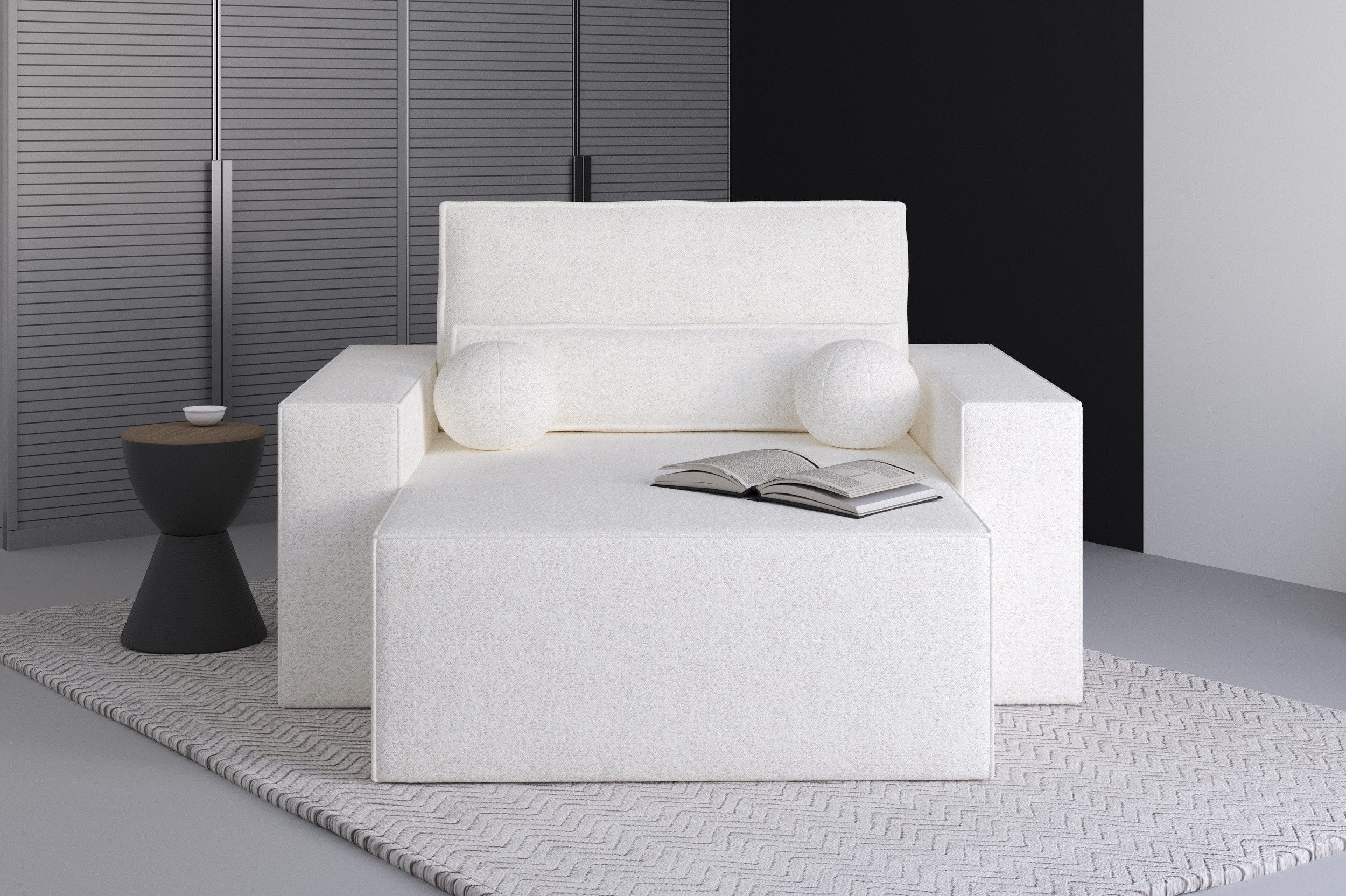 MOEBLO Chaiselongue Denver aus Bouclé, – Sitz- und Liegesessel Sofa Liegesofa Liegesessel 1-Sitzer, (BxHxT): 146x85x162 cm