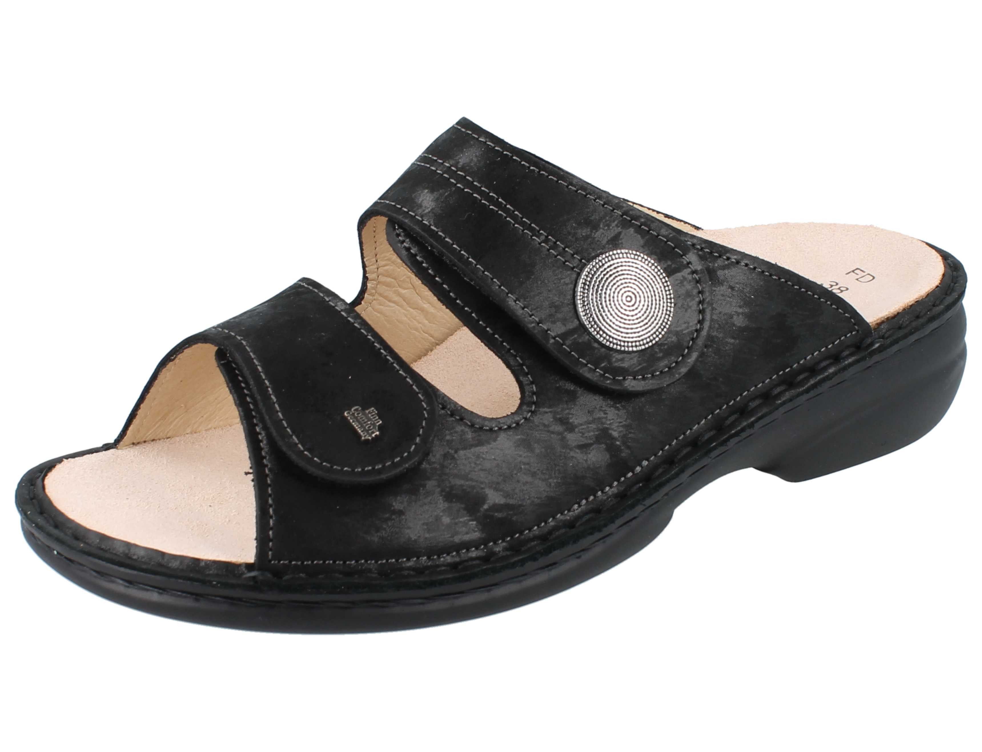 Finn Comfort FINN COMFORT Sansibar Damen Pantolette schwarz nero Nubukleder - Pantolette Wechselfußbett