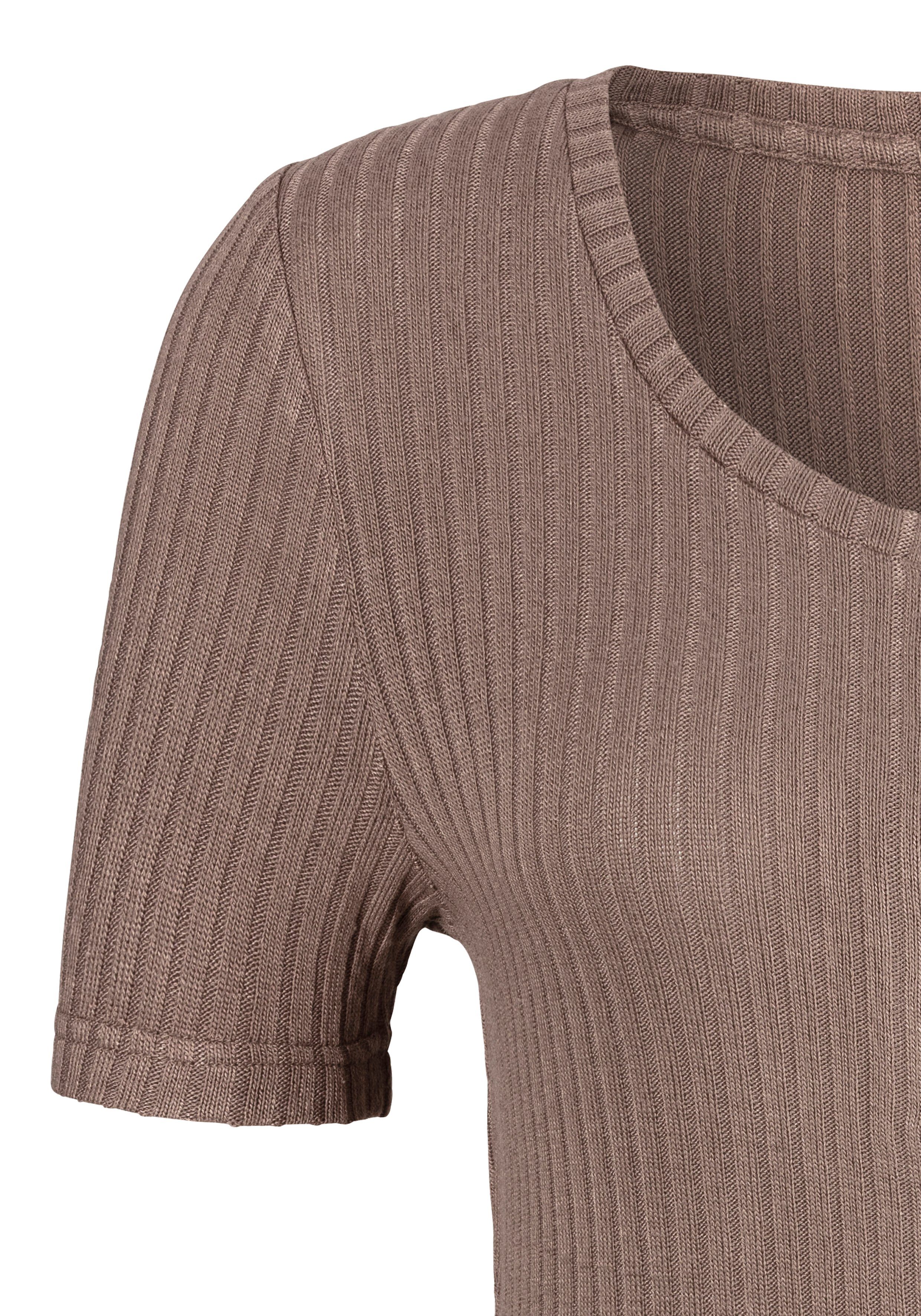 taupe T-Shirt LASCANA modischer Ripp-Qualität aus