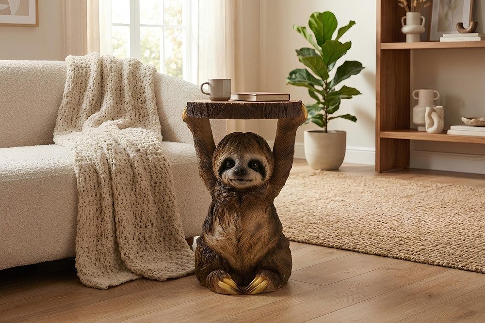 riess-ambiente Beistelltisch SLOTH 50cm grau/braun- Faultier, Skulptur, handgefertigt, modern, rund (Einzelartikel, 1-St), Tropischer Ablagetisch - ideal als dekorativer Akzent im Wohnzimmer
