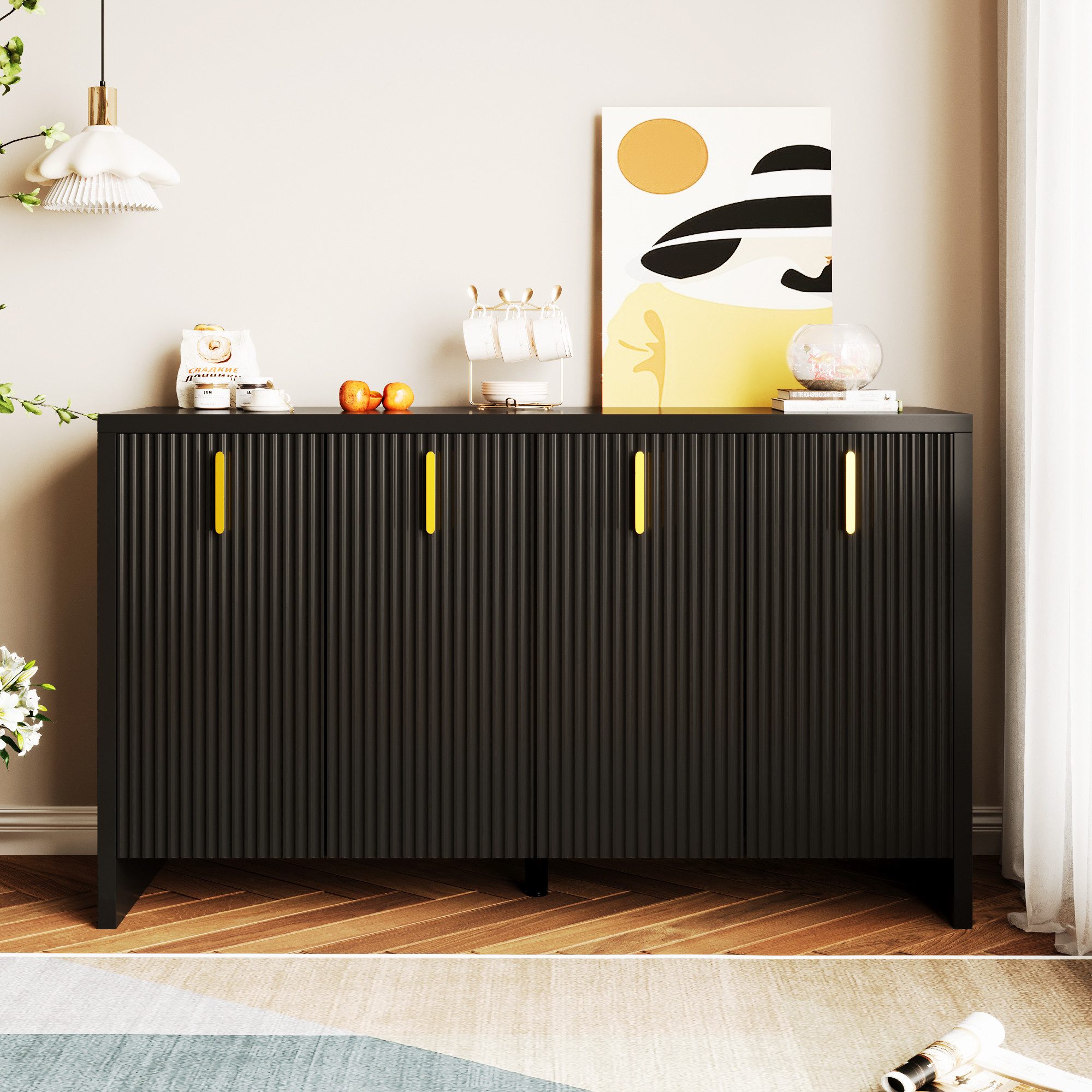 Refined Living Sideboard Modernes, minimalistisches Sideboard Wohnzimmerschrank (1 St., 140*80*38cm, 1 St., Die ideale Kombination aus flexibler Lagerung und elegantem Design), mit goldenen Griffen und verstellbaren Trennwänden