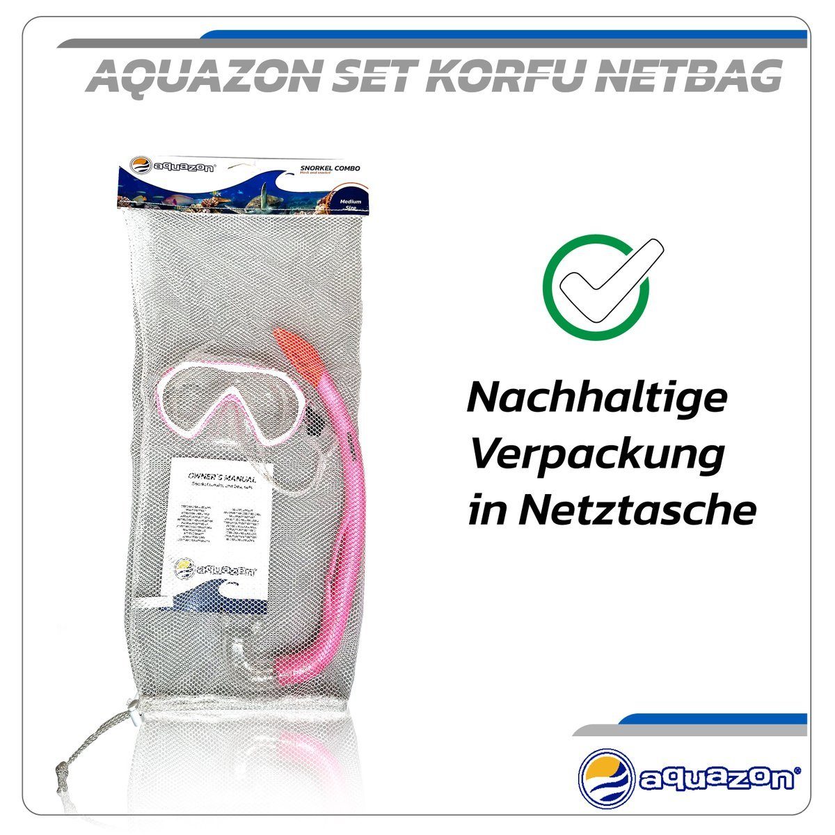 AQUAZON Taucherbrille KORFU mit Schnorchel, für 7-12 blue Schnorchelset Jahren Kinder