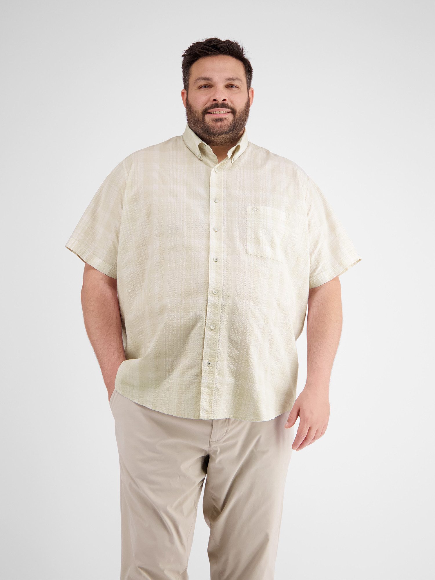 LERROS Kurzarmhemd Kariertes Seersucker-Kurzarmhemd in Großen Größen 3XL bis 6XL