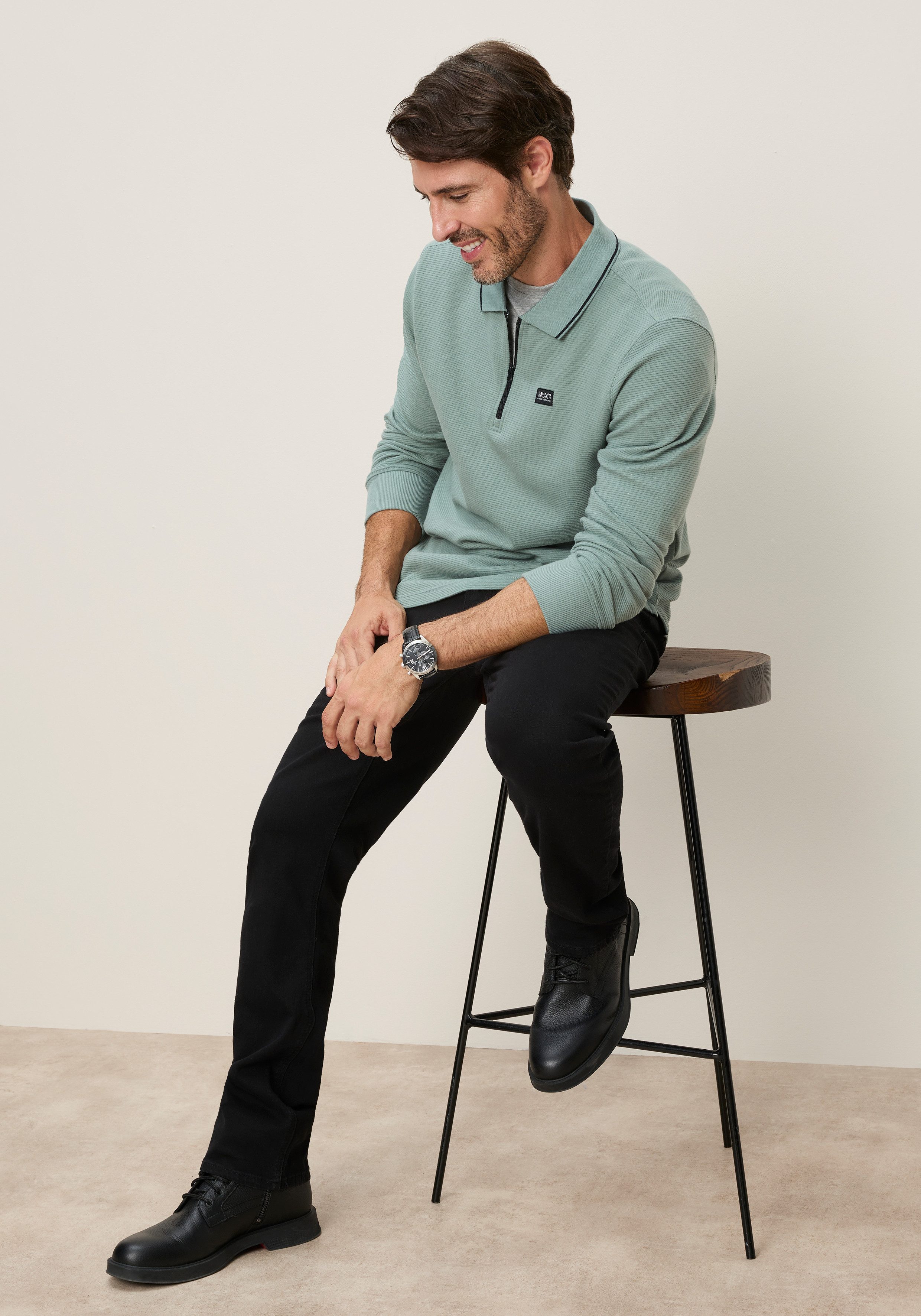 Man's World Sweatshirt mit Polokragen, aus Baumwolle und Polyester, in unifarbener Optik