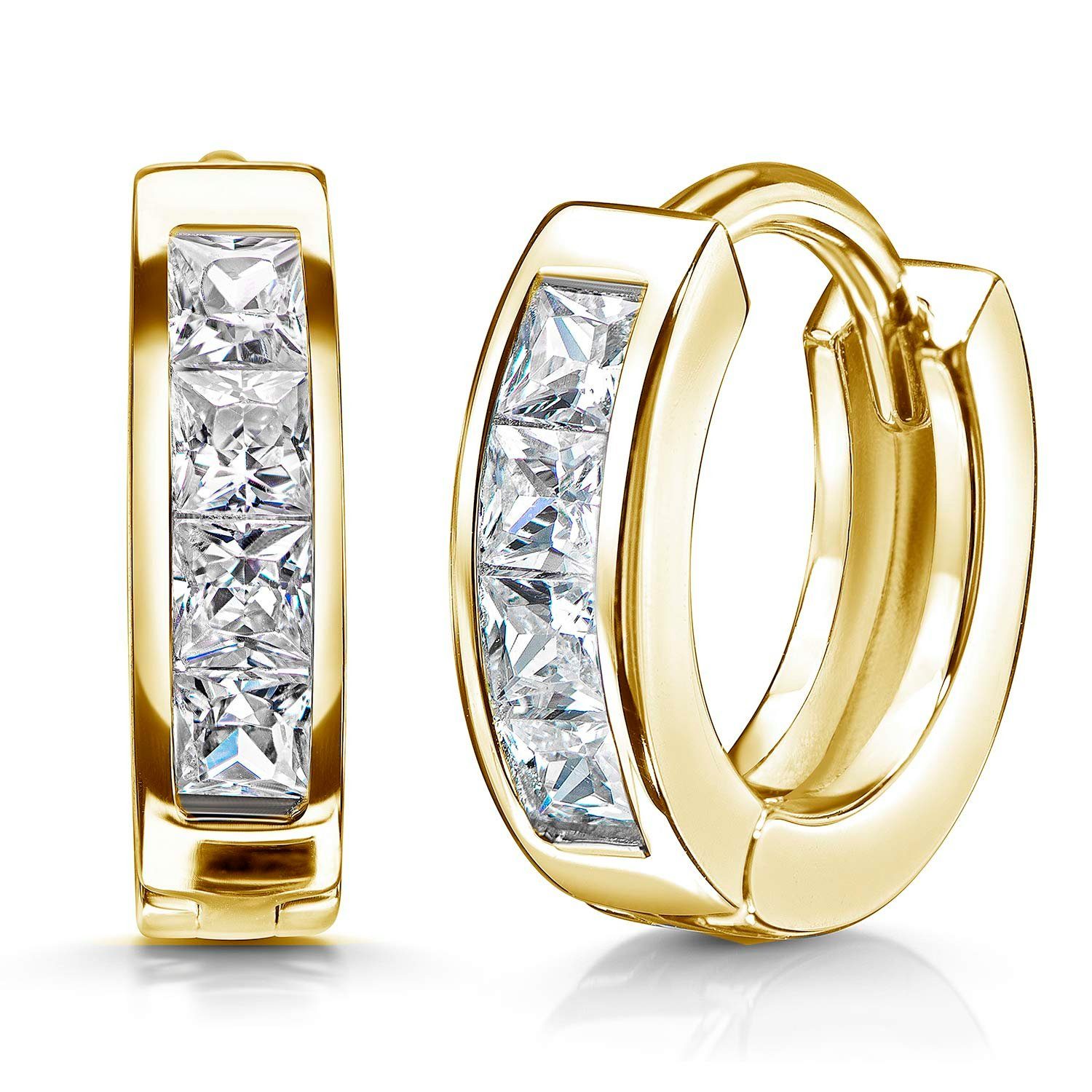 Materia Круглые серьги Damen Gelbgold Серьги-кольца Zirkonia Weiß Ø15mm SO-453, Sterling Silber, vergoldet