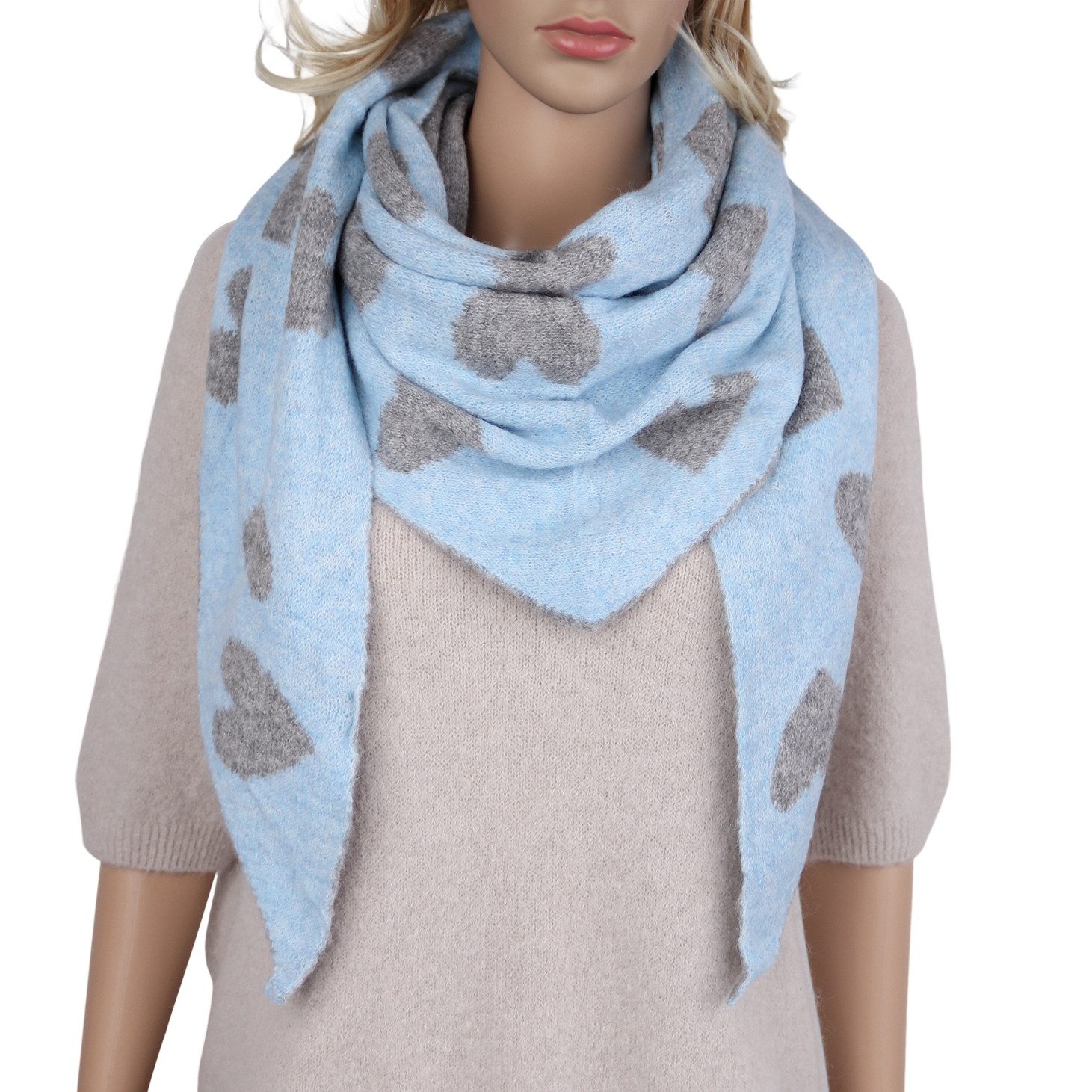 MIRROSI Dreieckstuch kuschliger und warmer Dreiecksschal ca.180x70 cm, (ca. 210 Gramm; Neue Kollektion Herbst/Winter 2025), Trendiges Herzen-Design, wärmend & weich
