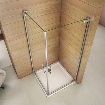 duschspa Eckdusche 185cm Duschkabine Duschabtrennung Duschtür Drehtür Nano Glas, BxT: 76x76 cm, Einscheibensicherheitsglas, Sicherheitsglas, Set, ebenerdiger Einbau möglich