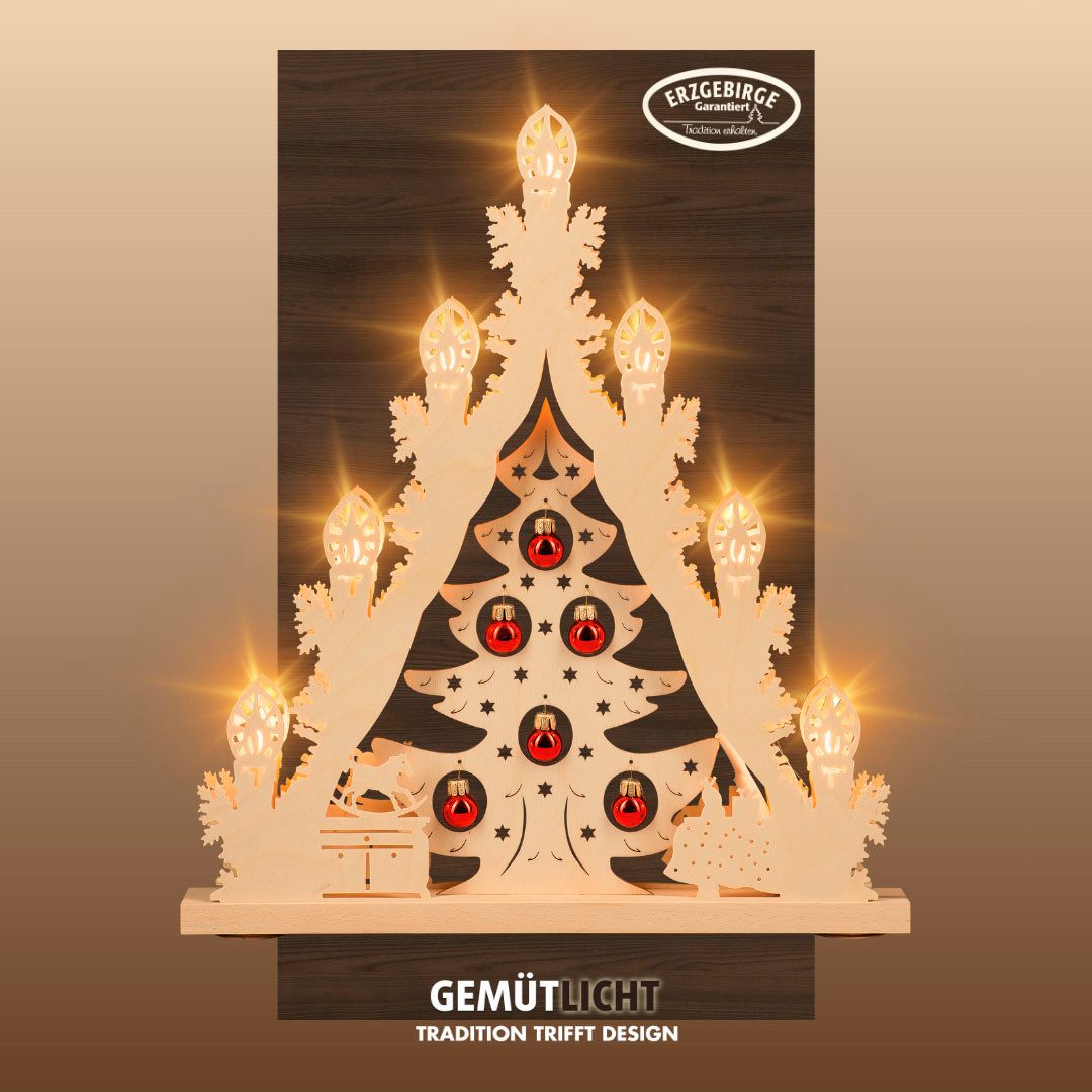 Weigla LED Lichterbogen Weihnachtsbaum mit Kugeln, Made in Germany (1-tlg), Lichterspitze, 7-flammig