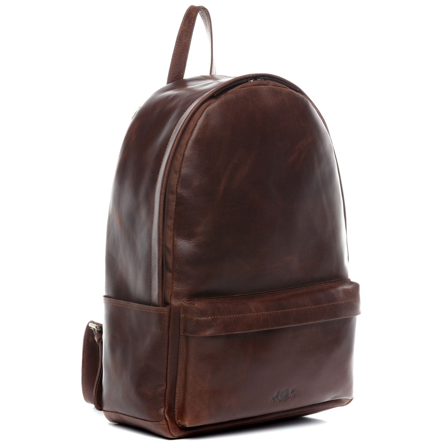 SID & VAIN Rucksack echt Leder Rucksack groß Ledertasche braun ARCHIE, Tagesrucksack echt Leder Unisex, Rucksack, Backpack braun-cognac