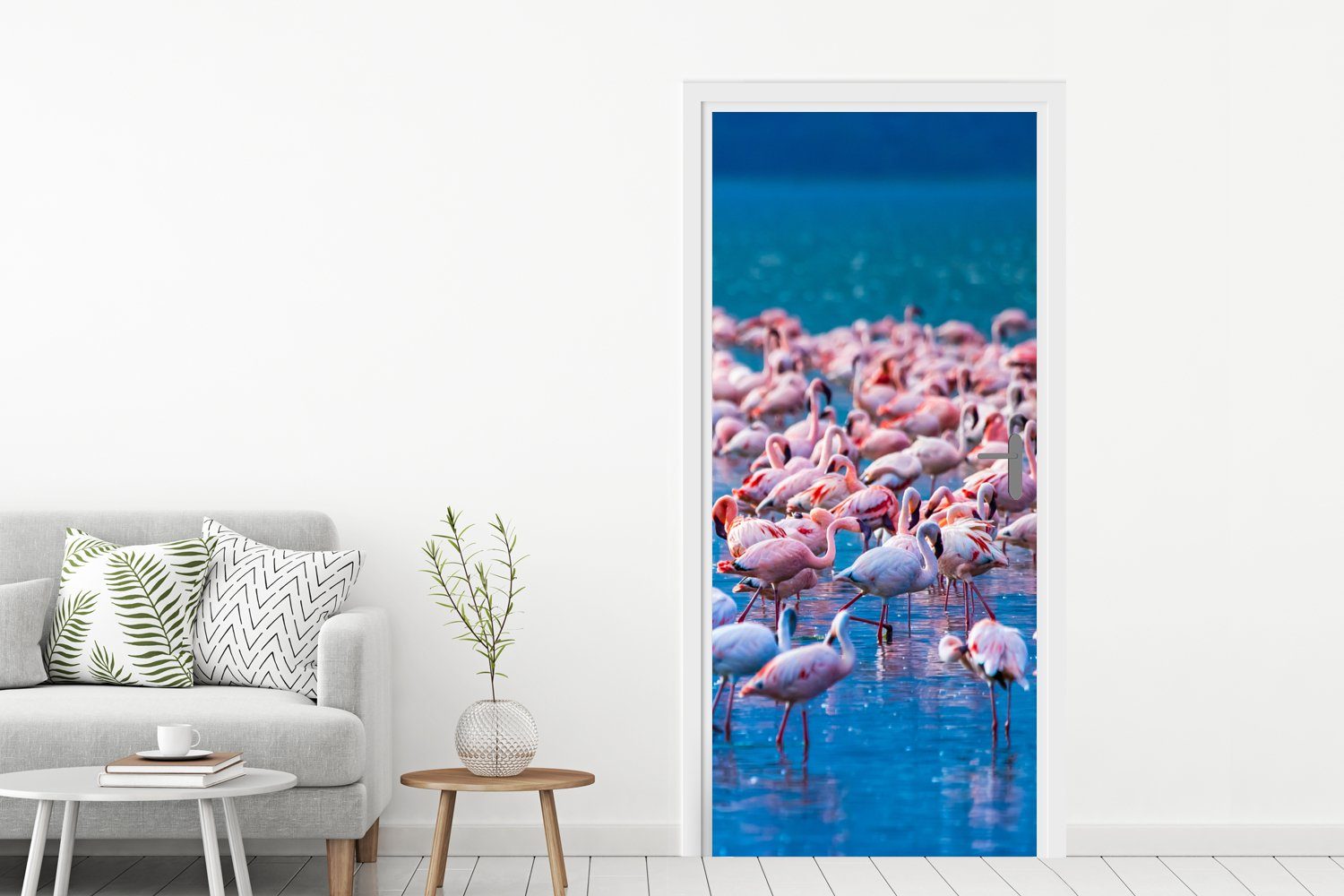 cm für Flamingo - Tropisch (1 Rosa, - - 75x205 St), Wasser Türaufkleber, Matt, Fototapete Tür, MuchoWow Türtapete bedruckt,