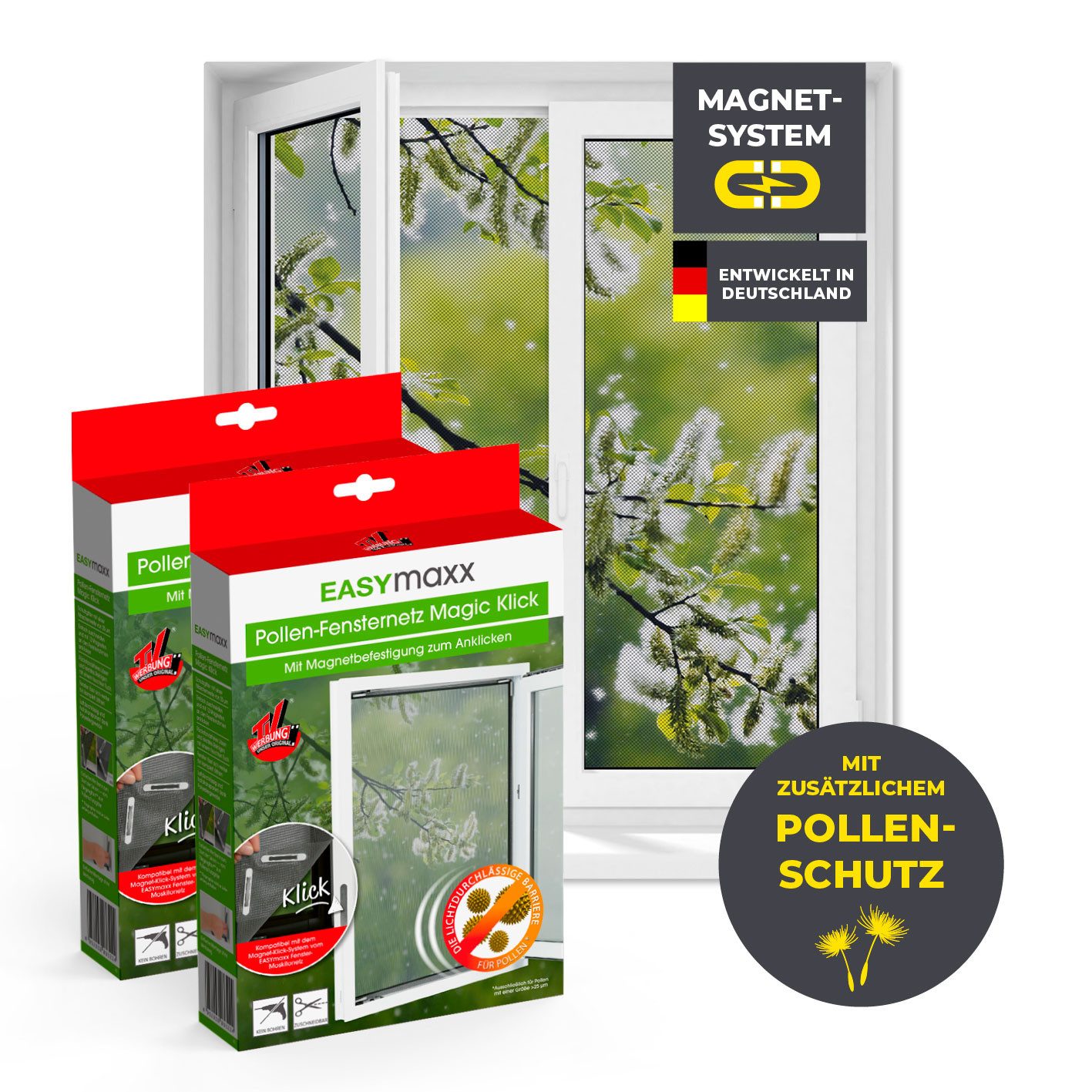 Insektenschutzplissee Fliegengitter Fenster inkl. Pollenschutz 150x130cm zuschneidbar, EASYmaxx, Magnetbefestigung, magnetisch, Moskitonetz
