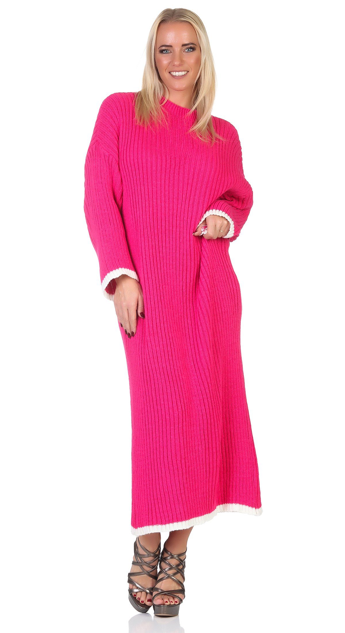 Strickkleid Strickkleid M.383 gestrickt Pink Kleid lang Mississhop (1-tlg)