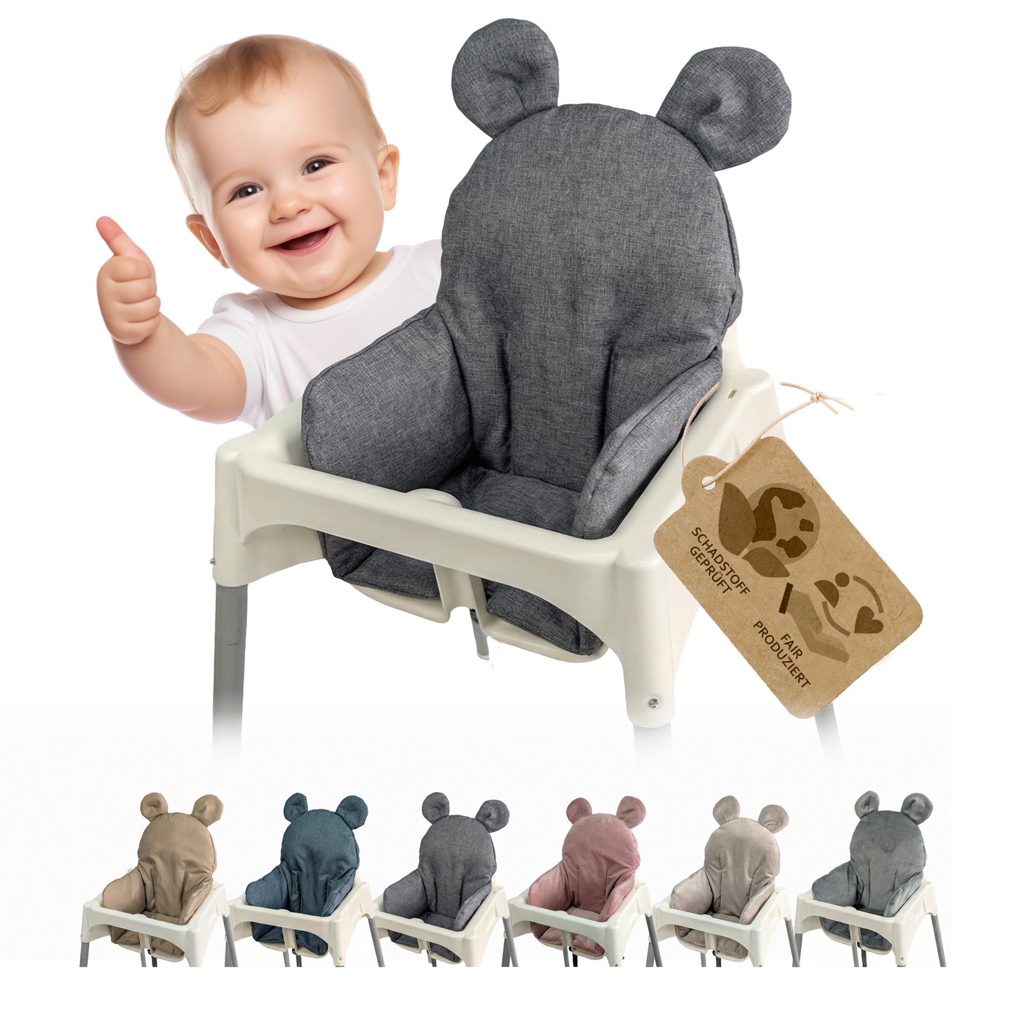 BambiniWelt by Rafael K. Hochstuhlauflage Sitzbezug Kissen Ersatzbezug kompatibel mit Ikea Hochstuhl Antilop M2, weich, waschbar, langlebig