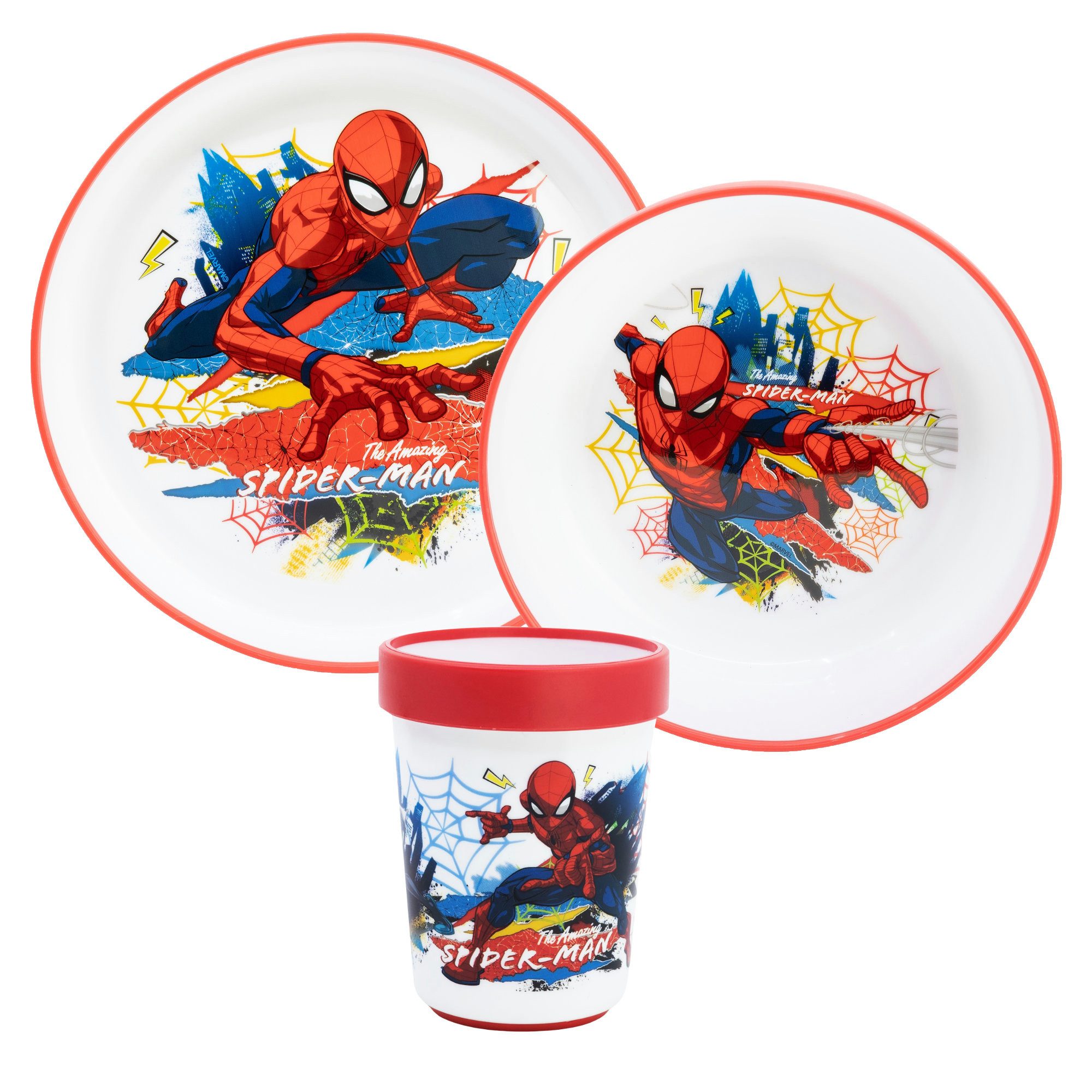 MARVEL Kindergeschirr-Set Marvel Spiderman Kinder antirutsch Geschirr-Set 3 teilig (3-tlg), 1 Personen, Teller, Schüssel, Becher