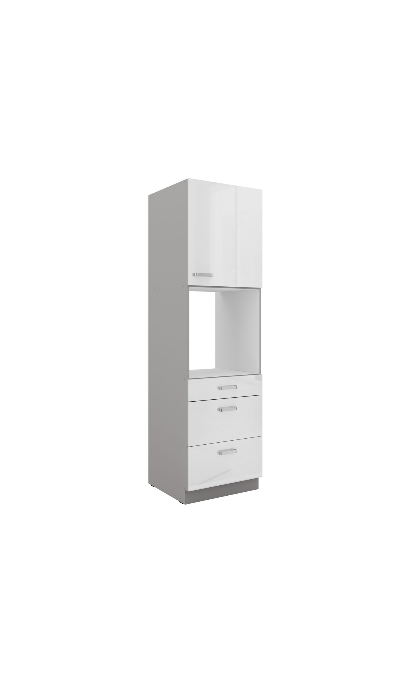 Küchen-Preisbombe Hochschrank 60 cm Küche Bianca Weiß Hochglanz + Grau Küchenzeile Küchenblock
