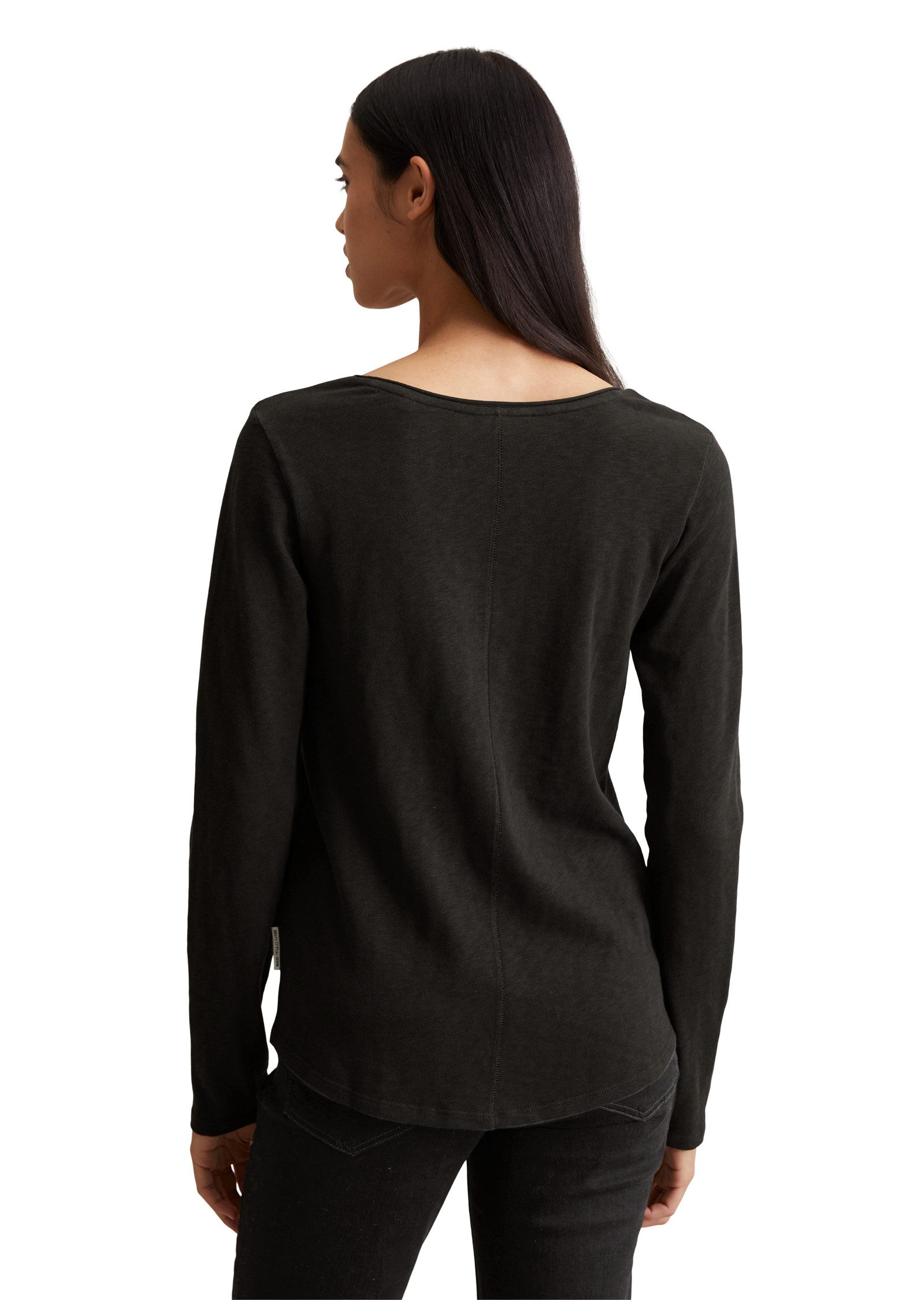 Marc O'Polo DENIM Langarmshirt mit Rollkante am V-Ausschnitt günstig online kaufen