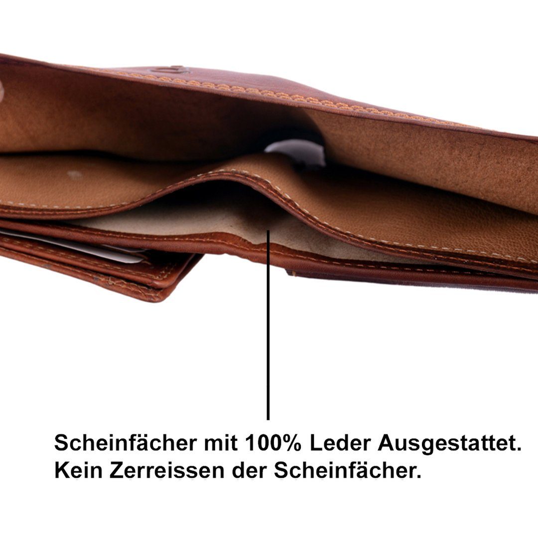 Schutz Leder Lederbörse Brieftasche Portemonnaie, Börse mit SHG Geldbörse Männerbörse Münzfach RFID Büffelleder Herren